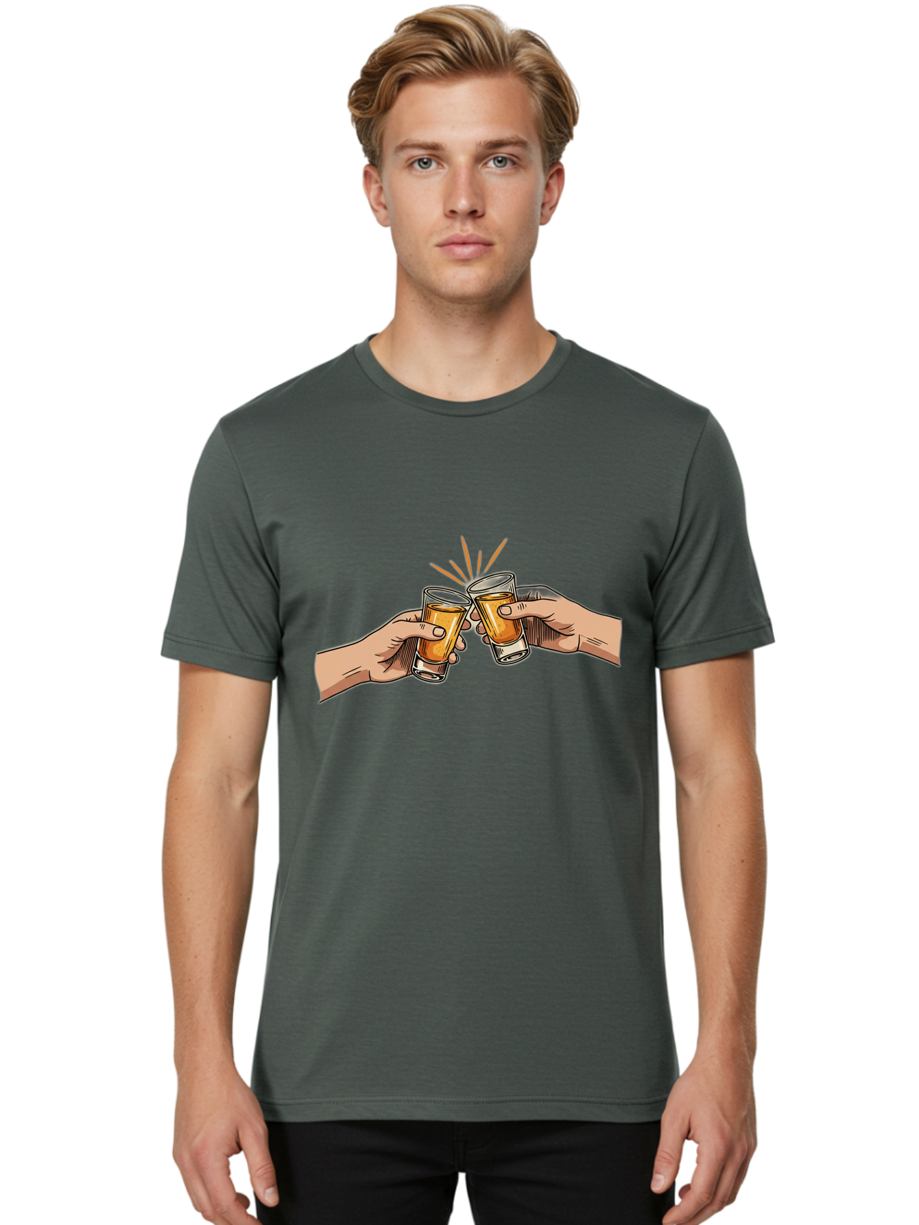 Cheers-3 Men'S Graphic Tee, 100% Cotton, Comfortable Casual Summer Wear, Machine Washable, Clinking Glasses, Beer Cheers, Toast Together, Celebratory Drinks, Friendship Bonding, Social Gathering, Adult Beverages Baa285