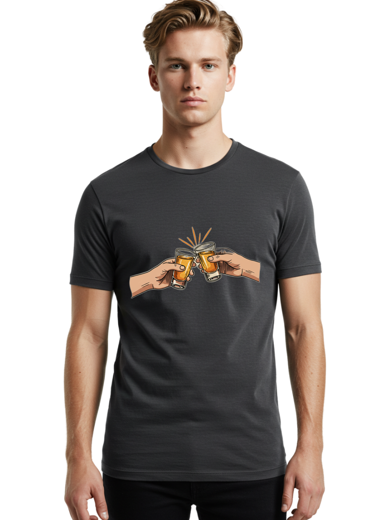 Cheers-3 Men'S Graphic Tee, 100% Cotton, Comfortable Casual Summer Wear, Machine Washable, Clinking Glasses, Beer Cheers, Toast Together, Celebratory Drinks, Friendship Bonding, Social Gathering, Adult Beverages Baa285