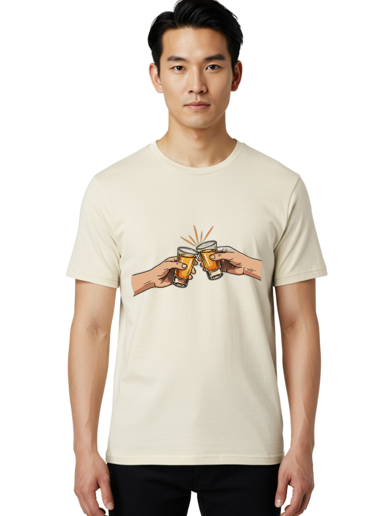 Cheers-3 Men'S Graphic Tee, 100% Cotton, Comfortable Casual Summer Wear, Machine Washable, Clinking Glasses, Beer Cheers, Toast Together, Celebratory Drinks, Friendship Bonding, Social Gathering, Adult Beverages Baa285