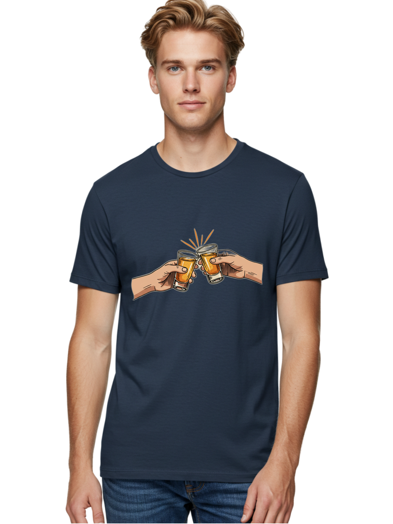 Cheers-3 Men'S Graphic Tee, 100% Cotton, Comfortable Casual Summer Wear, Machine Washable, Clinking Glasses, Beer Cheers, Toast Together, Celebratory Drinks, Friendship Bonding, Social Gathering, Adult Beverages Baa285
