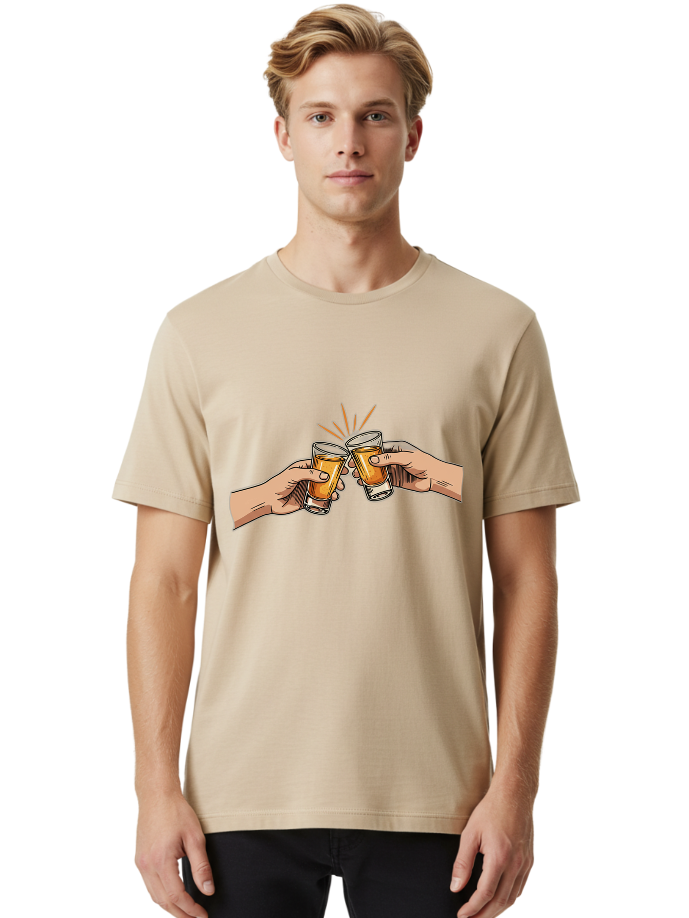 Cheers-3 Men'S Graphic Tee, 100% Cotton, Comfortable Casual Summer Wear, Machine Washable, Clinking Glasses, Beer Cheers, Toast Together, Celebratory Drinks, Friendship Bonding, Social Gathering, Adult Beverages Baa285