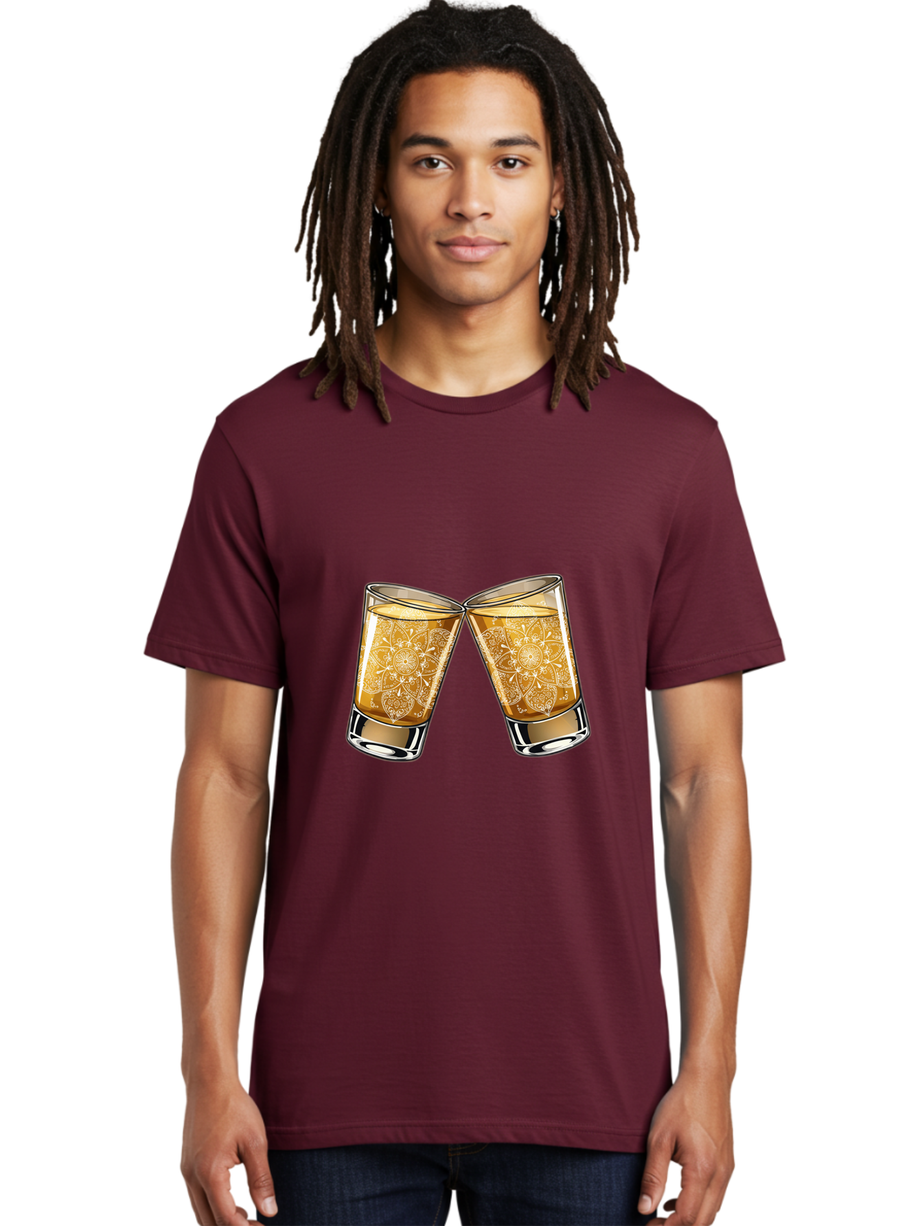 Cheers-4 Men'S Graphic Tee, 100% Cotton, Comfortable Casual Summer Wear, Machine Washable, Whiskey Glasses, Shot Glasses, Cheers Toast, Celebration Drink, Spirits, Luxury Glassware, Ornate Design, Festive Atmosphere, Party, Drink Together Baa286