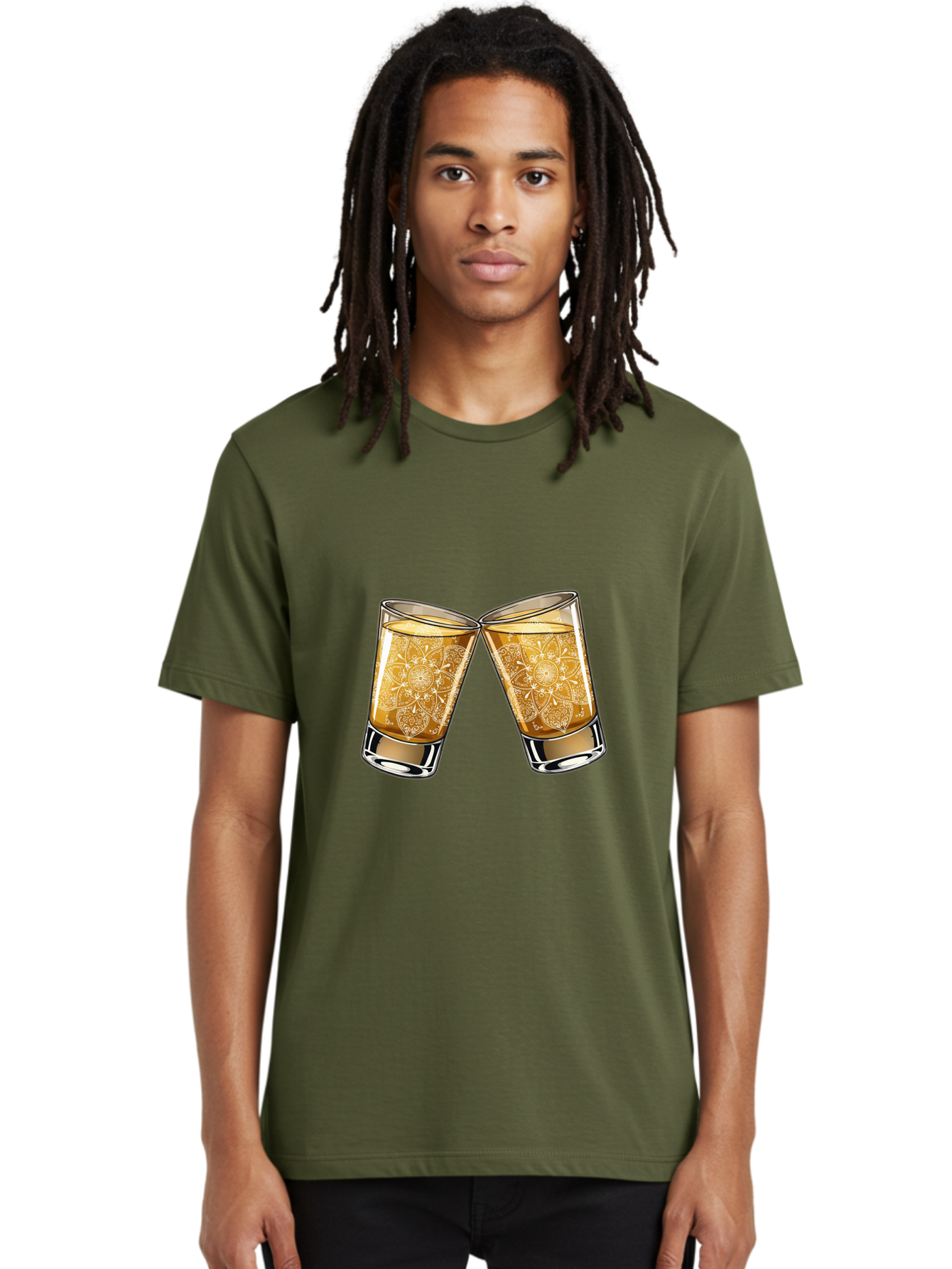 Cheers-4 Men'S Graphic Tee, 100% Cotton, Comfortable Casual Summer Wear, Machine Washable, Whiskey Glasses, Shot Glasses, Cheers Toast, Celebration Drink, Spirits, Luxury Glassware, Ornate Design, Festive Atmosphere, Party, Drink Together Baa286