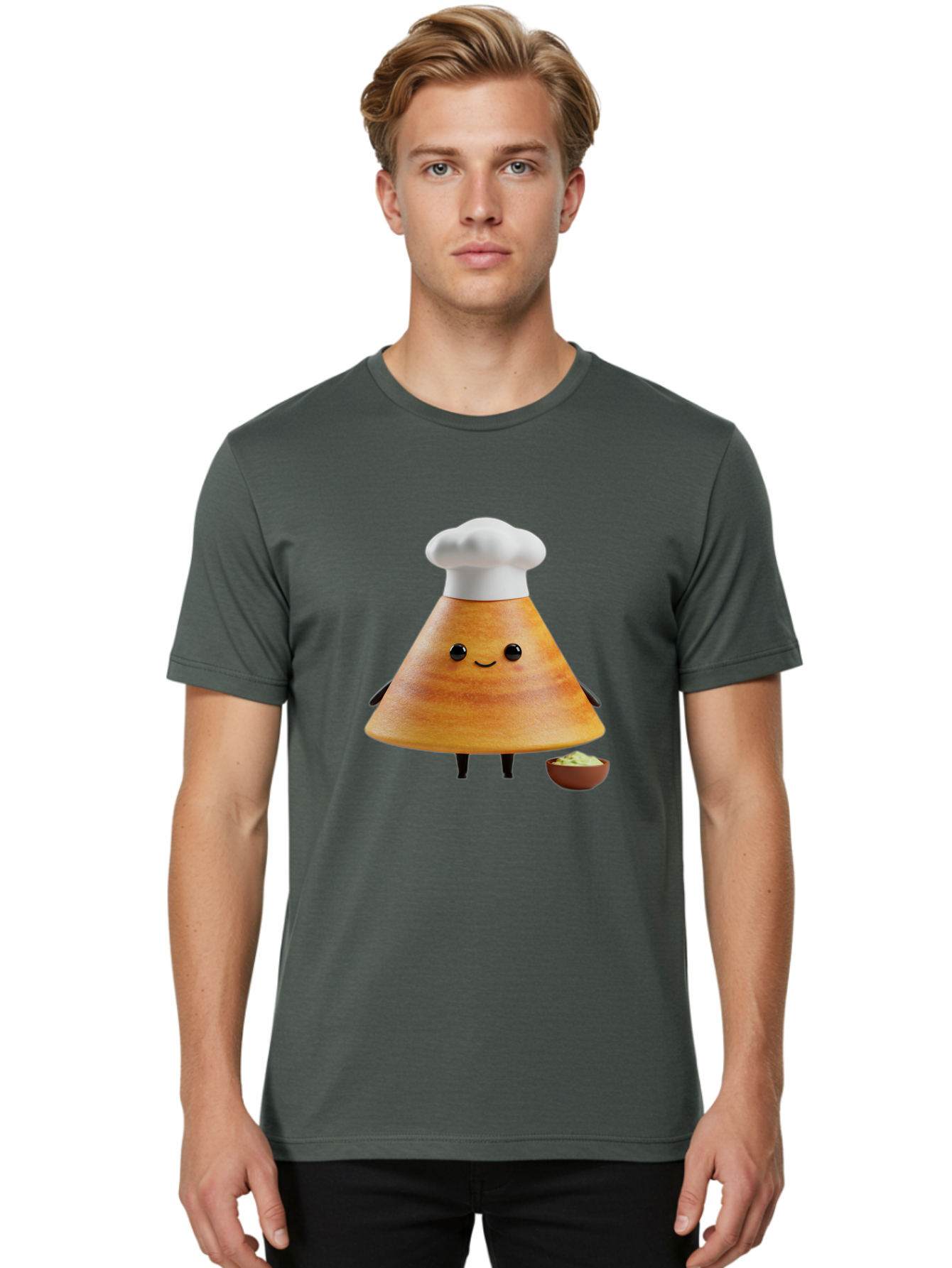 Chef-Cone Men'S Graphic Tee, 100% Cotton, Comfortable Casual Summer Wear, Machine Washable, Cartoon Character, Chef Hat, Cooking, Food, Sauce, Condiment, Kitchen, Culinary, Recipe, Cartoon Mascot, Anthropomorphic, 3D Illustration Baa288