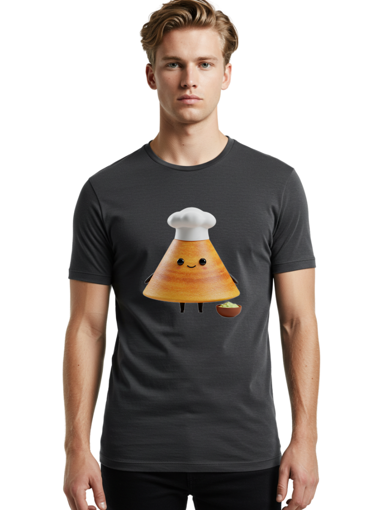 Chef-Cone Men'S Graphic Tee, 100% Cotton, Comfortable Casual Summer Wear, Machine Washable, Cartoon Character, Chef Hat, Cooking, Food, Sauce, Condiment, Kitchen, Culinary, Recipe, Cartoon Mascot, Anthropomorphic, 3D Illustration Baa288