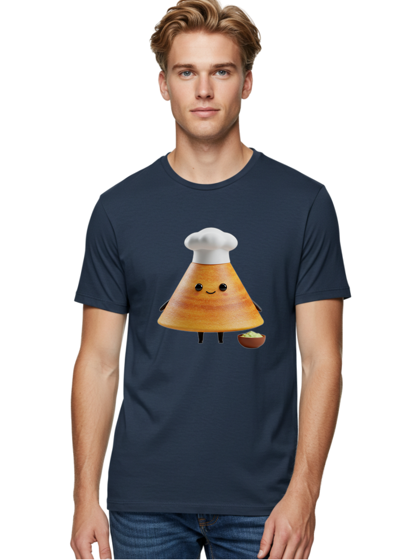 Chef-Cone Men'S Graphic Tee, 100% Cotton, Comfortable Casual Summer Wear, Machine Washable, Cartoon Character, Chef Hat, Cooking, Food, Sauce, Condiment, Kitchen, Culinary, Recipe, Cartoon Mascot, Anthropomorphic, 3D Illustration Baa288