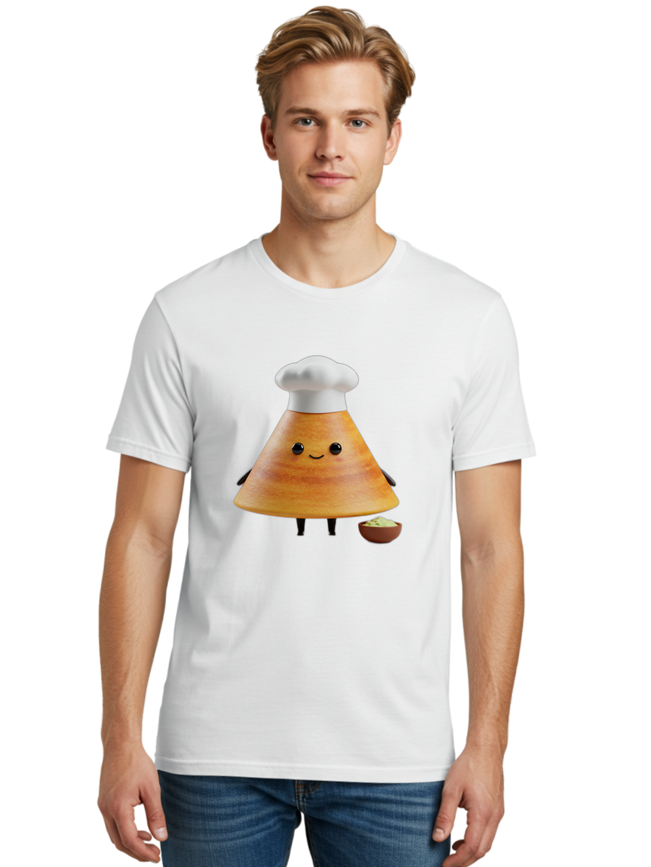 Chef-Cone Men'S Graphic Tee, 100% Cotton, Comfortable Casual Summer Wear, Machine Washable, Cartoon Character, Chef Hat, Cooking, Food, Sauce, Condiment, Kitchen, Culinary, Recipe, Cartoon Mascot, Anthropomorphic, 3D Illustration Baa288