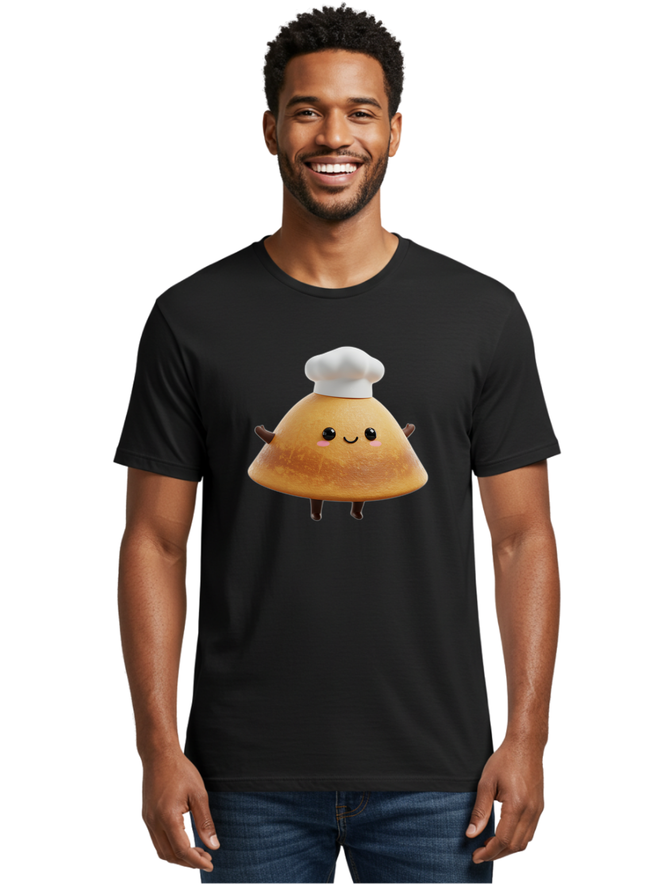 Chef-Hat-Mushroom Men'S Graphic Tee, 100% Cotton, Comfortable Casual Summer Wear, Machine Washable, Croissant Character, Chef Hat, Happy Face, Pink Blush, Smiling Mouth, Cute Pastry, Bakery Illustration, Cartoon Food, Animated Treat, Baa290