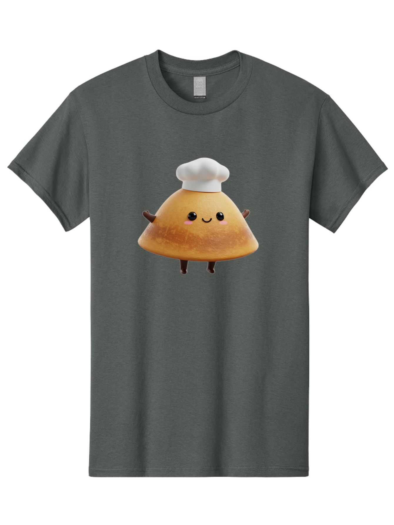 Chef-Hat-Mushroom Men'S Graphic Tee, 100% Cotton, Comfortable Casual Summer Wear, Machine Washable, Croissant Character, Chef Hat, Happy Face, Pink Blush, Smiling Mouth, Cute Pastry, Bakery Illustration, Cartoon Food, Animated Treat, Baa290