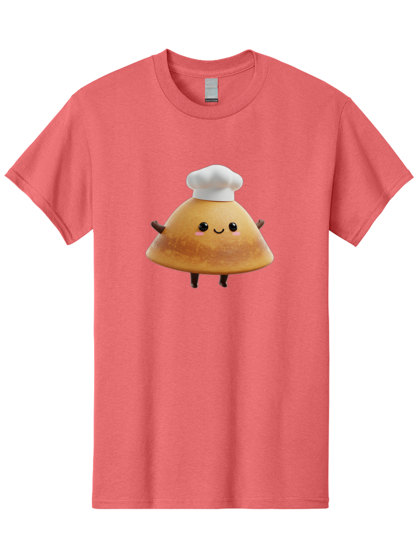 Chef-Hat-Mushroom Men'S Graphic Tee, 100% Cotton, Comfortable Casual Summer Wear, Machine Washable, Croissant Character, Chef Hat, Happy Face, Pink Blush, Smiling Mouth, Cute Pastry, Bakery Illustration, Cartoon Food, Animated Treat, Baa290