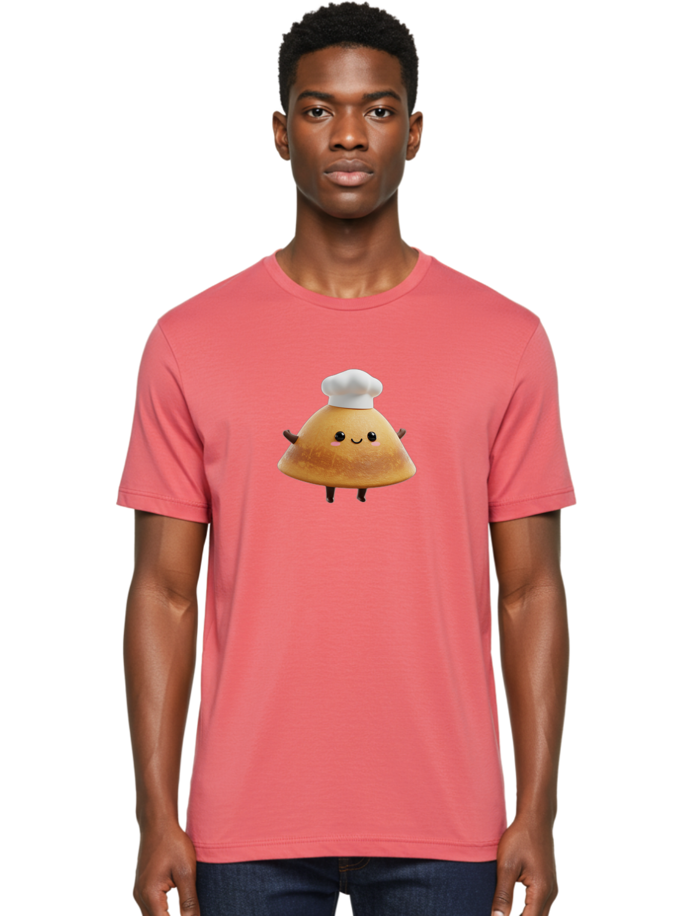 Chef-Hat-Mushroom Men'S Graphic Tee, 100% Cotton, Comfortable Casual Summer Wear, Machine Washable, Croissant Character, Chef Hat, Happy Face, Pink Blush, Smiling Mouth, Cute Pastry, Bakery Illustration, Cartoon Food, Animated Treat, Baa290