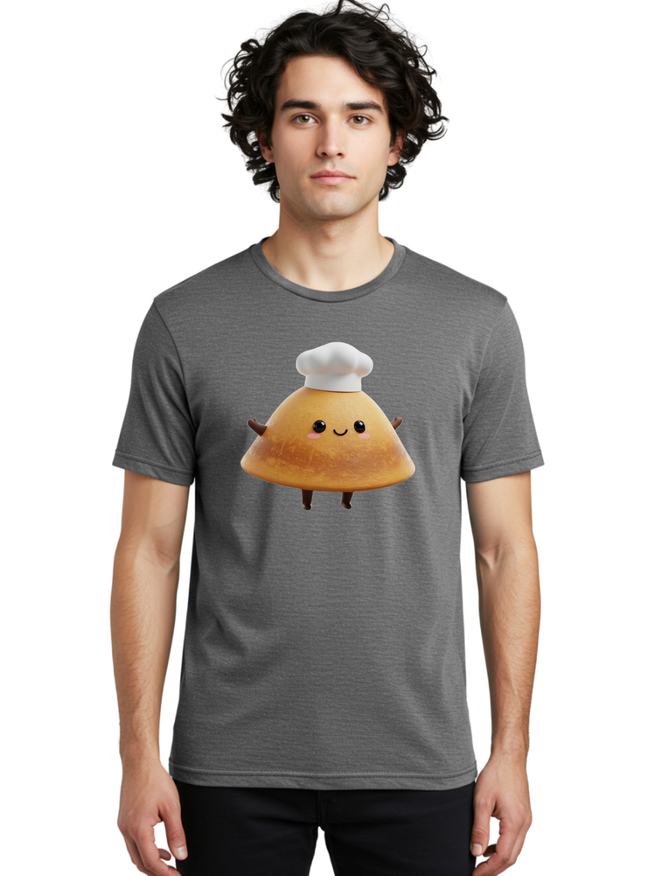Chef-Hat-Mushroom Men'S Graphic Tee, 100% Cotton, Comfortable Casual Summer Wear, Machine Washable, Croissant Character, Chef Hat, Happy Face, Pink Blush, Smiling Mouth, Cute Pastry, Bakery Illustration, Cartoon Food, Animated Treat, Baa290
