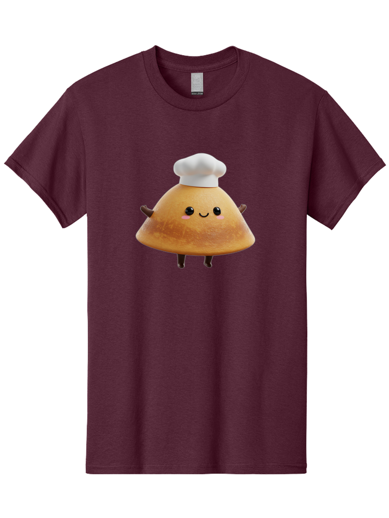 Chef-Hat-Mushroom Men'S Graphic Tee, 100% Cotton, Comfortable Casual Summer Wear, Machine Washable, Croissant Character, Chef Hat, Happy Face, Pink Blush, Smiling Mouth, Cute Pastry, Bakery Illustration, Cartoon Food, Animated Treat, Baa290