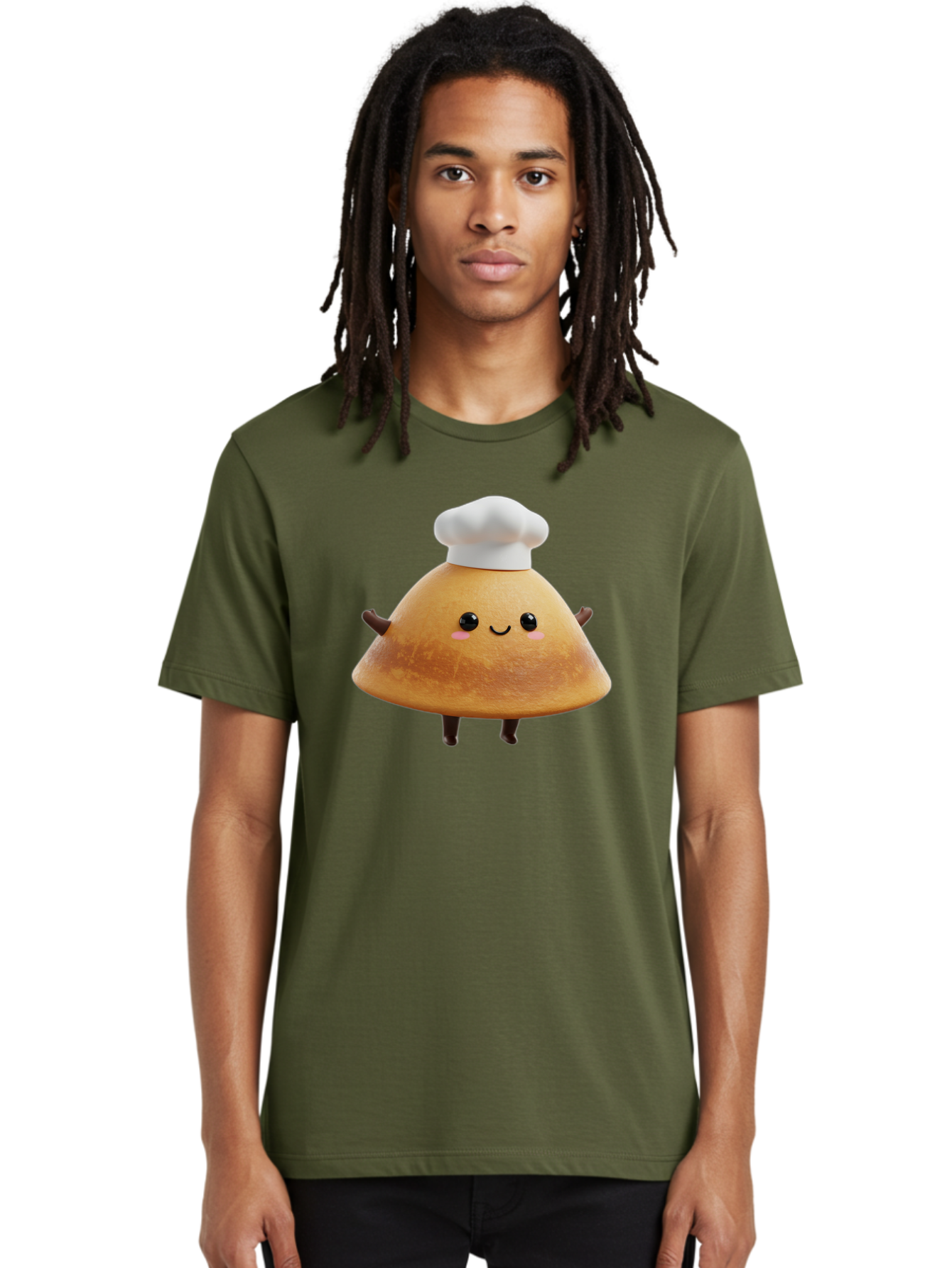Chef-Hat-Mushroom Men'S Graphic Tee, 100% Cotton, Comfortable Casual Summer Wear, Machine Washable, Croissant Character, Chef Hat, Happy Face, Pink Blush, Smiling Mouth, Cute Pastry, Bakery Illustration, Cartoon Food, Animated Treat, Baa290