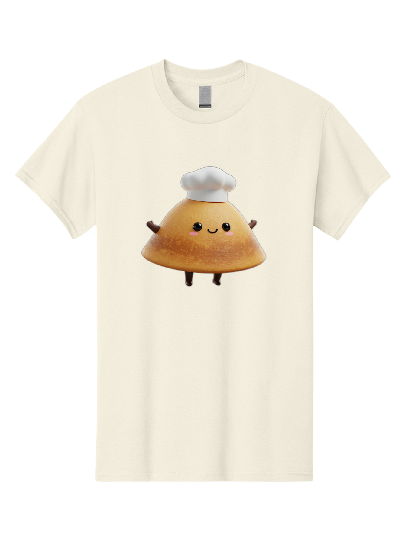 Chef-Hat-Mushroom Men'S Graphic Tee, 100% Cotton, Comfortable Casual Summer Wear, Machine Washable, Croissant Character, Chef Hat, Happy Face, Pink Blush, Smiling Mouth, Cute Pastry, Bakery Illustration, Cartoon Food, Animated Treat, Baa290
