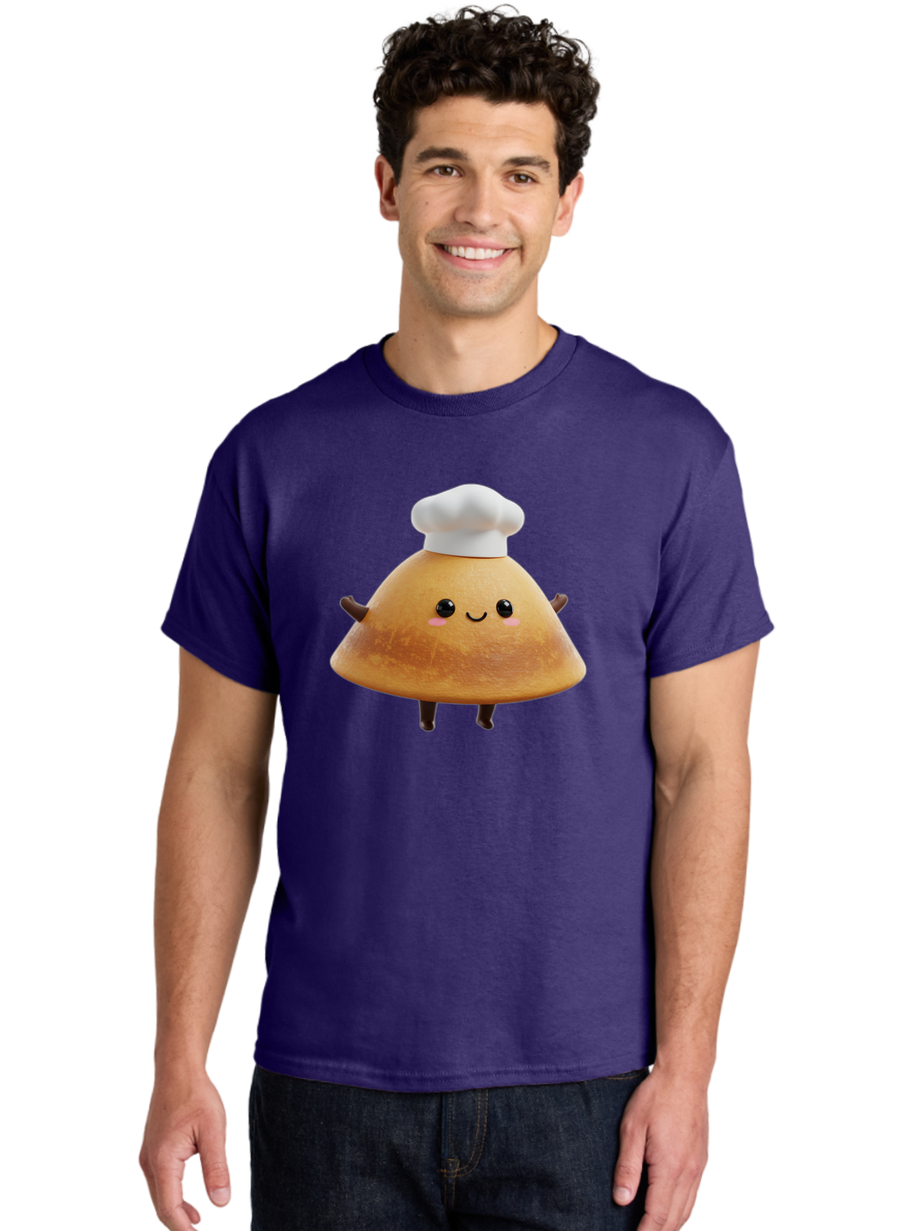 Chef-Hat-Mushroom Men'S Graphic Tee, 100% Cotton, Comfortable Casual Summer Wear, Machine Washable, Croissant Character, Chef Hat, Happy Face, Pink Blush, Smiling Mouth, Cute Pastry, Bakery Illustration, Cartoon Food, Animated Treat, Baa290