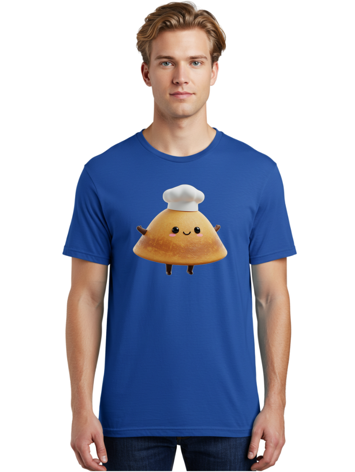Chef-Hat-Mushroom Men'S Graphic Tee, 100% Cotton, Comfortable Casual Summer Wear, Machine Washable, Croissant Character, Chef Hat, Happy Face, Pink Blush, Smiling Mouth, Cute Pastry, Bakery Illustration, Cartoon Food, Animated Treat, Baa290