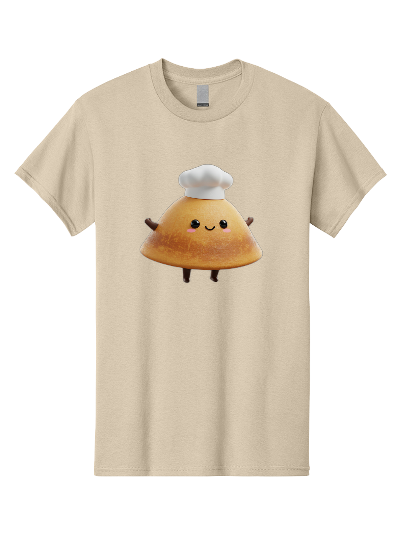 Chef-Hat-Mushroom Men'S Graphic Tee, 100% Cotton, Comfortable Casual Summer Wear, Machine Washable, Croissant Character, Chef Hat, Happy Face, Pink Blush, Smiling Mouth, Cute Pastry, Bakery Illustration, Cartoon Food, Animated Treat, Baa290