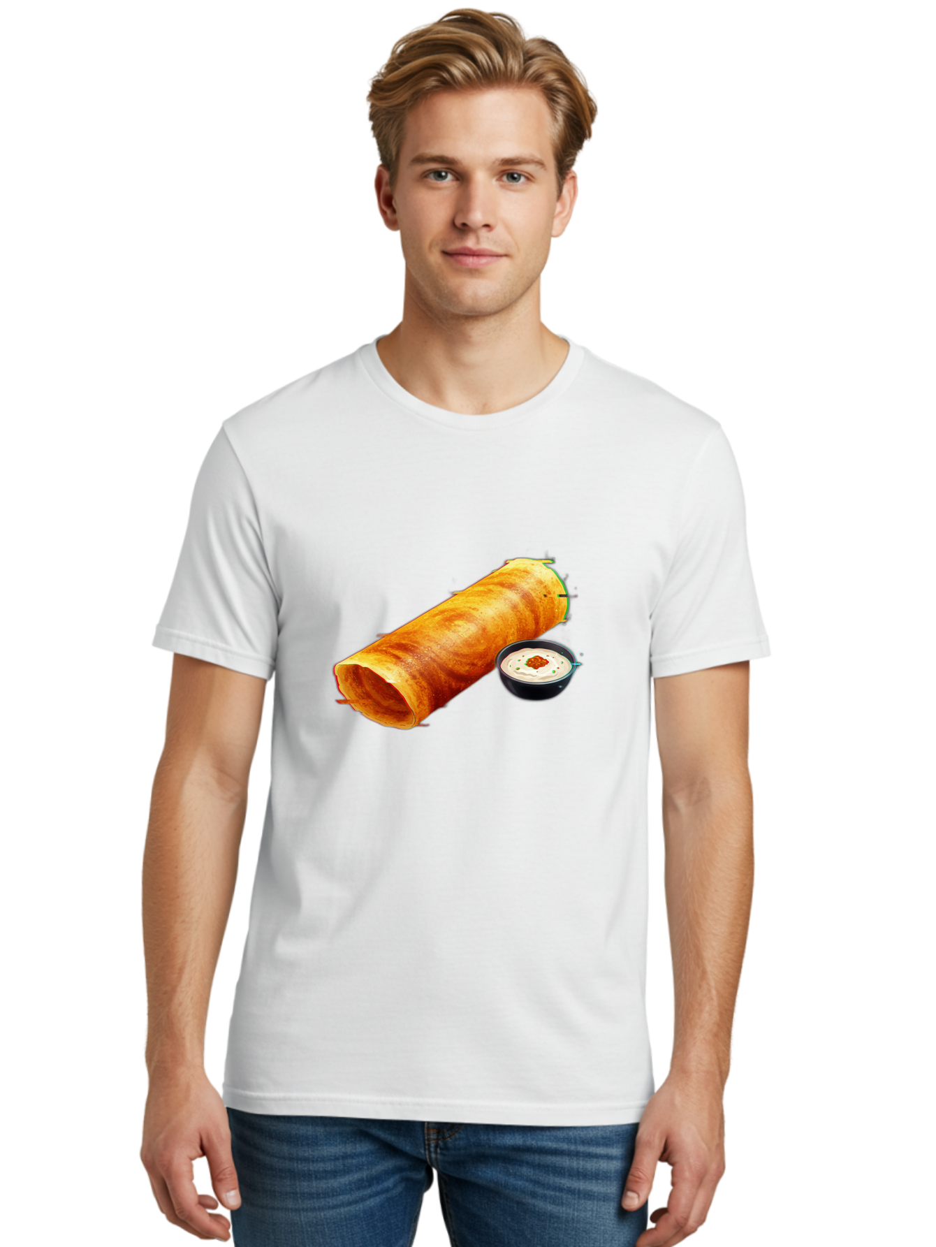 Chicken-Roll Men'S Graphic Tee, 100% Cotton, Comfortable Casual Summer Wear, Machine Washable, Masala Dosa, South Indian Cuisine, Dosa With Chutney, Indian Breakfast, Street Food, Traditional Recipe, Dosa Roll, Chutney Bowl, Crispy Dosa, Baa291