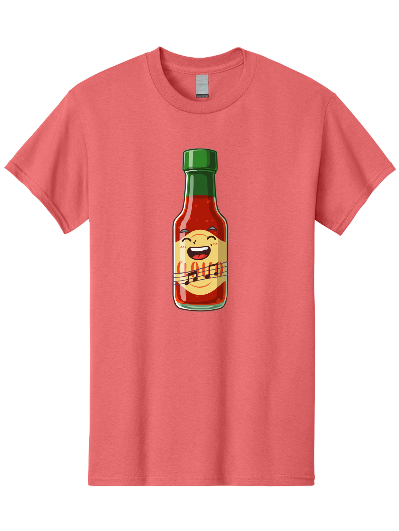 Chili-Sauce-Bottle Men'S Graphic Tee, 100% Cotton, Comfortable Casual Summer Wear, Machine Washable, Hot Sauce Bottle, Spicy Condiment, Cartoon Character, Laughing Face, Tabasco Sauce, Flavorful Food, Hot Pepper Sauce, Culinary Delight Baa292