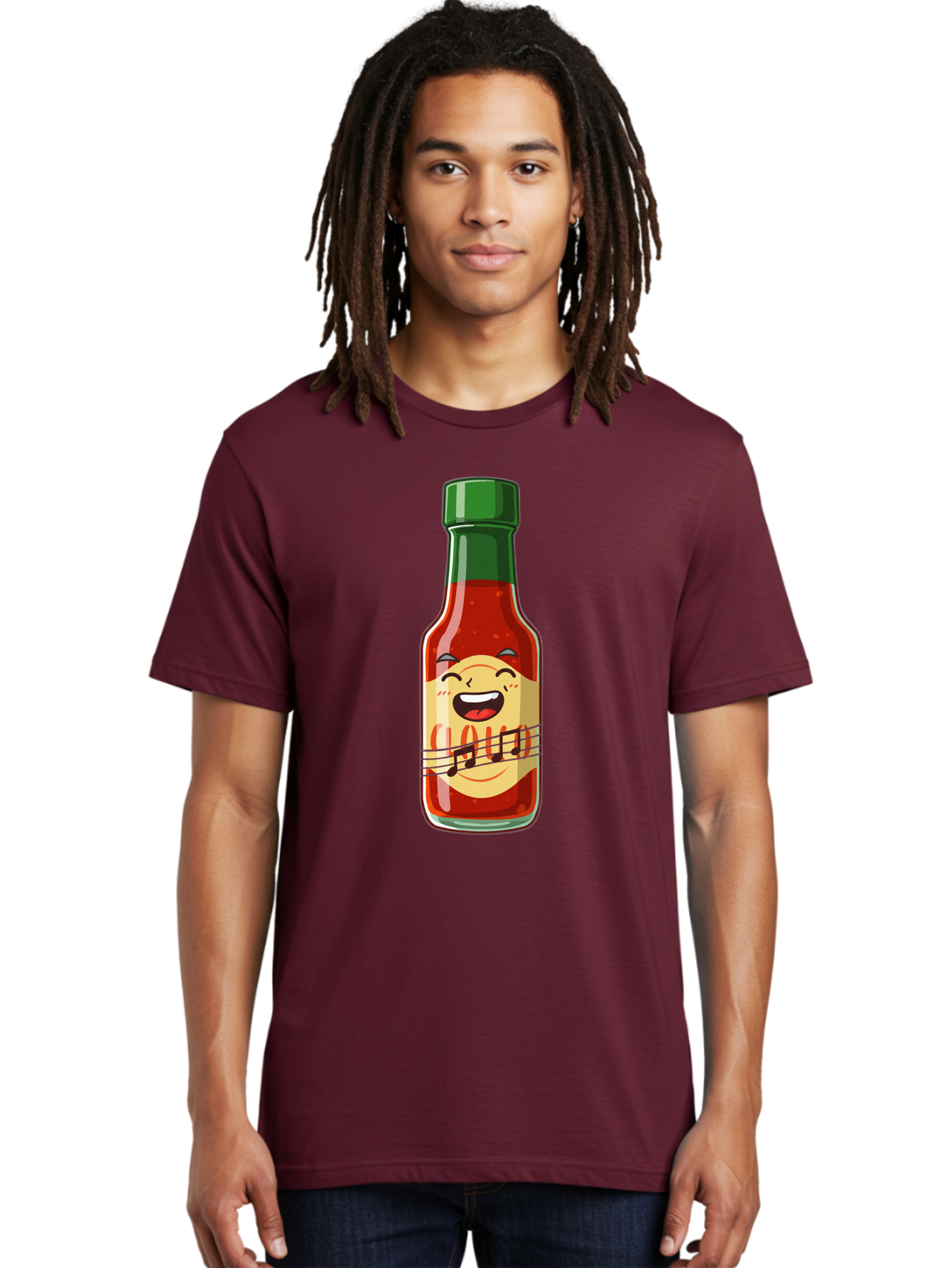 Chili-Sauce-Bottle Men'S Graphic Tee, 100% Cotton, Comfortable Casual Summer Wear, Machine Washable, Hot Sauce Bottle, Spicy Condiment, Cartoon Character, Laughing Face, Tabasco Sauce, Flavorful Food, Hot Pepper Sauce, Culinary Delight Baa292