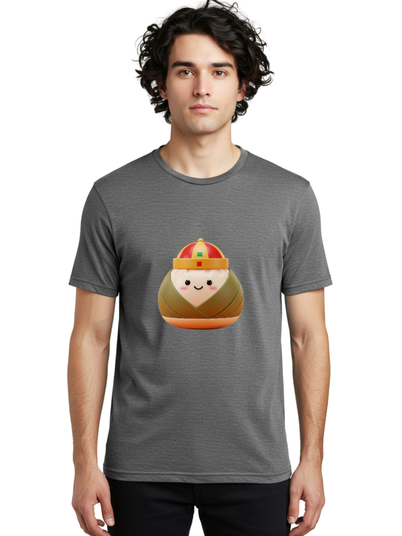 Chinese-Dumpling Men'S Graphic Tee, 100% Cotton, Comfortable Casual Summer Wear, Machine Washable, Kawaii Sushi, Cartoon Food, Adorable Mascot, Japanese Cuisine, Smiling Face, Cute Character, Digital Illustration, Kawaii Culture, Manga Style, Baa293