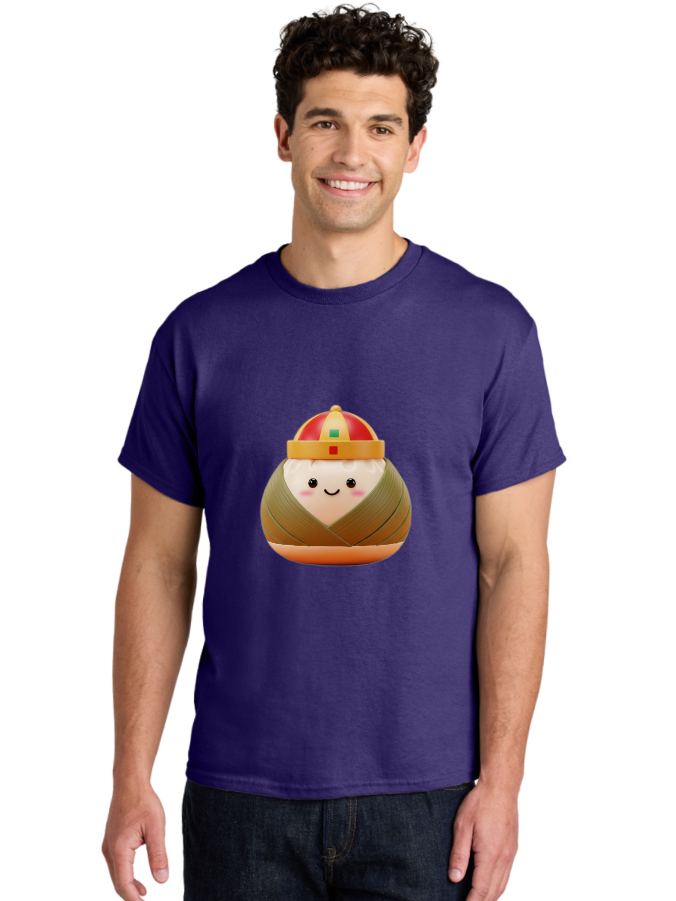 Chinese-Dumpling Men'S Graphic Tee, 100% Cotton, Comfortable Casual Summer Wear, Machine Washable, Kawaii Sushi, Cartoon Food, Adorable Mascot, Japanese Cuisine, Smiling Face, Cute Character, Digital Illustration, Kawaii Culture, Manga Style, Baa293