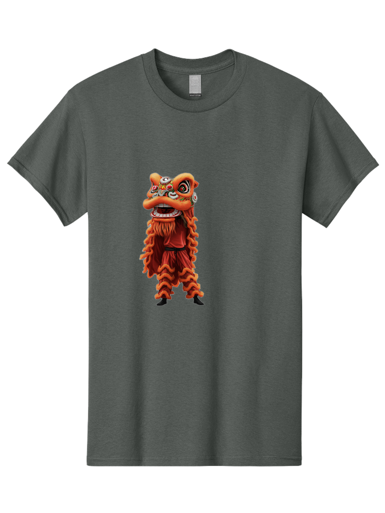 Chinese-Lion-Dance-Costume Men'S Graphic Tee, 100% Cotton, Comfortable Casual Summer Wear, Machine Washable, Chinese Lion Dance, Traditional Costume, Cultural Heritage, Mythical Creature, Vibrant Colors, Lively Performance, Intricate Design, Baa294