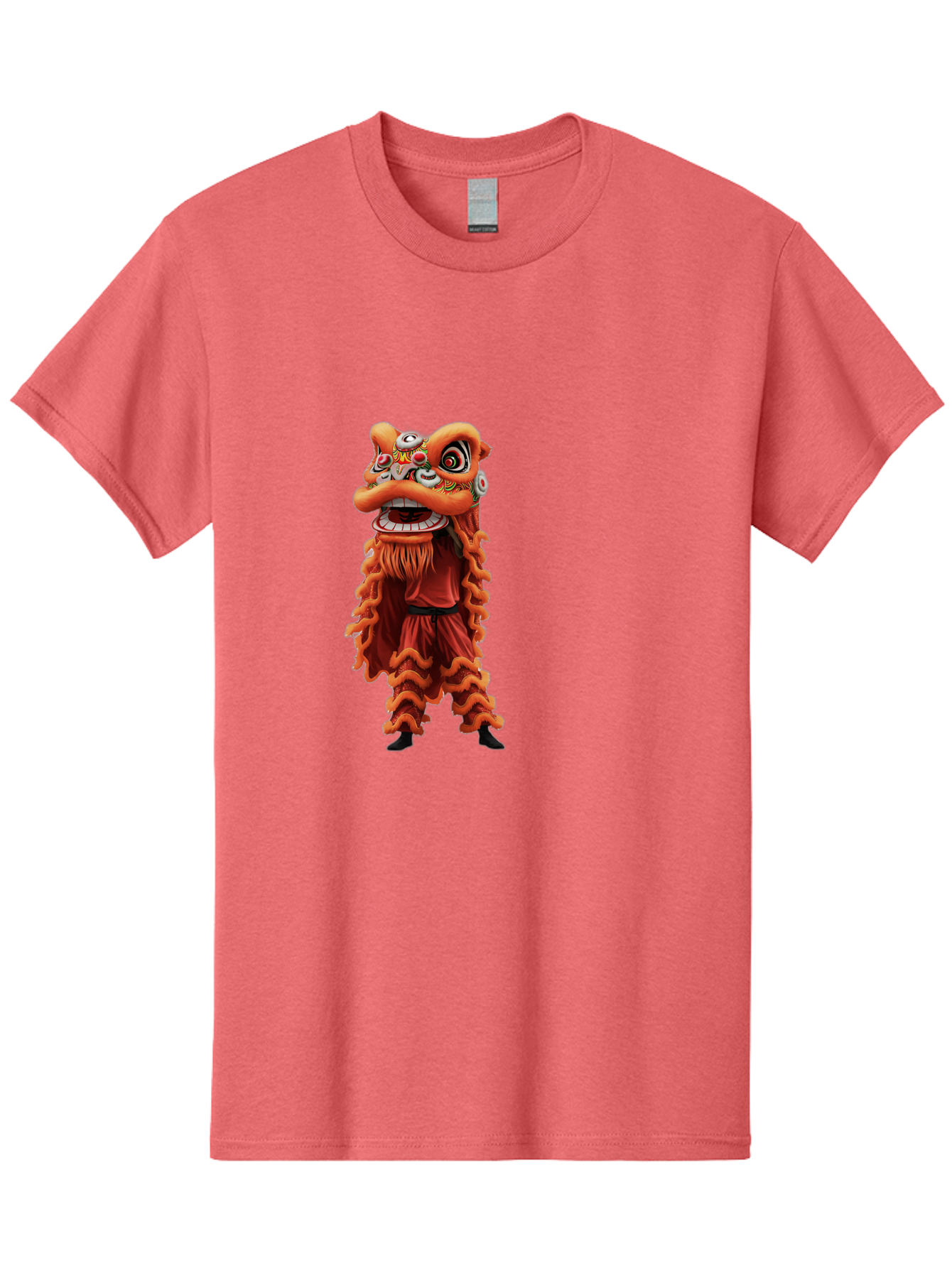 Chinese-Lion-Dance-Costume Men'S Graphic Tee, 100% Cotton, Comfortable Casual Summer Wear, Machine Washable, Chinese Lion Dance, Traditional Costume, Cultural Heritage, Mythical Creature, Vibrant Colors, Lively Performance, Intricate Design, Baa294