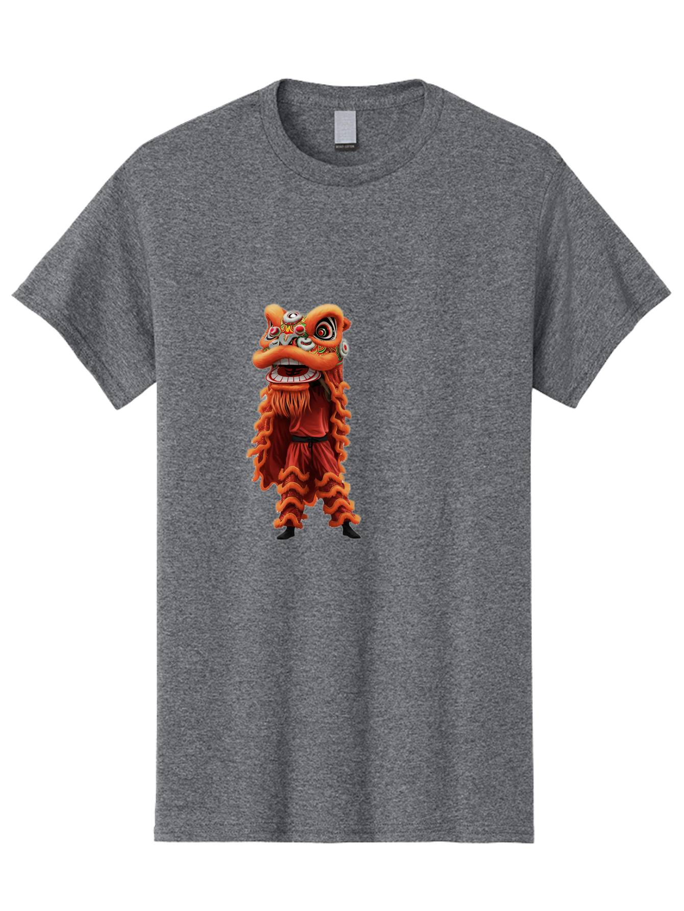 Chinese-Lion-Dance-Costume Men'S Graphic Tee, 100% Cotton, Comfortable Casual Summer Wear, Machine Washable, Chinese Lion Dance, Traditional Costume, Cultural Heritage, Mythical Creature, Vibrant Colors, Lively Performance, Intricate Design, Baa294
