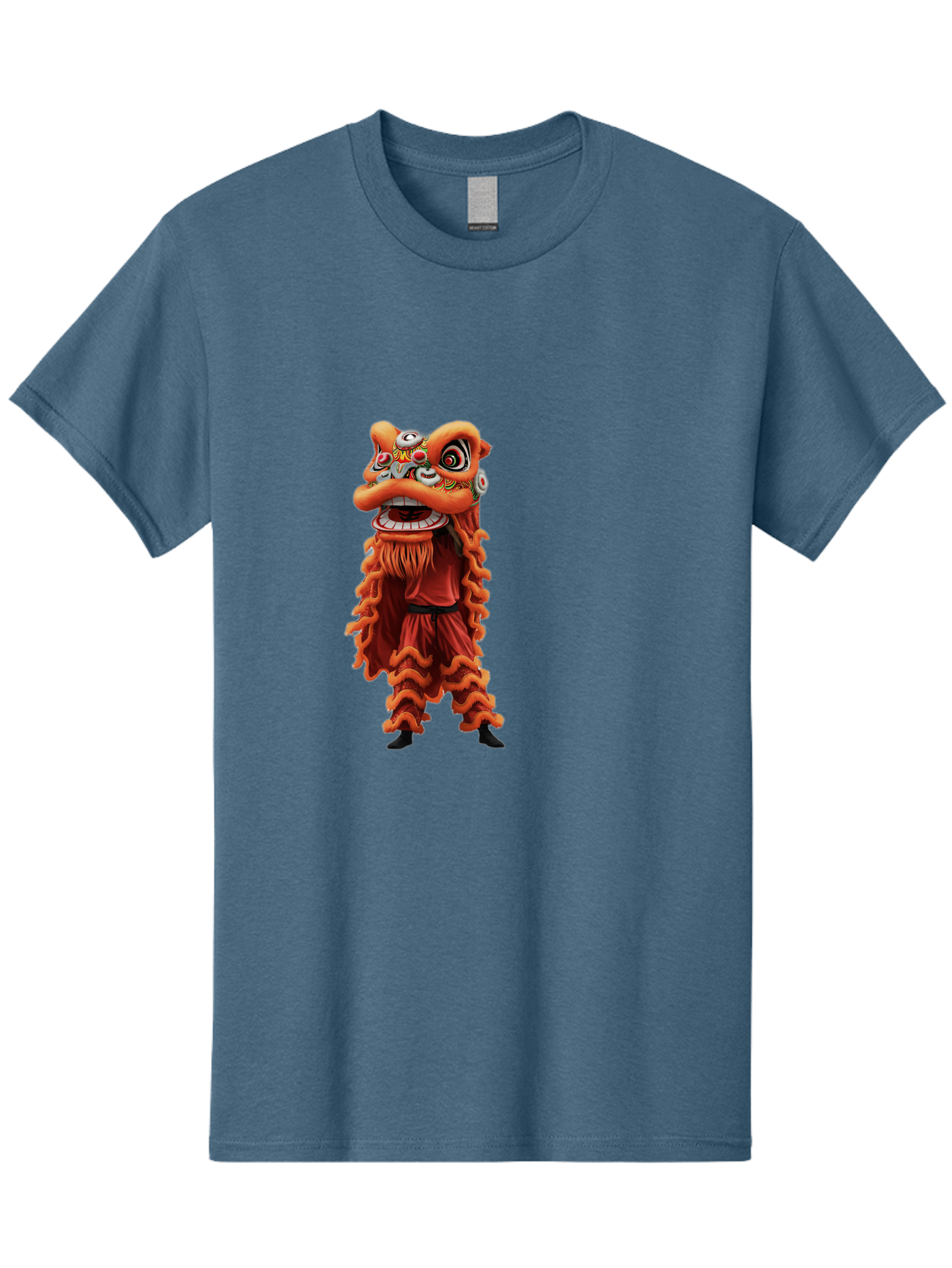 Chinese-Lion-Dance-Costume Men'S Graphic Tee, 100% Cotton, Comfortable Casual Summer Wear, Machine Washable, Chinese Lion Dance, Traditional Costume, Cultural Heritage, Mythical Creature, Vibrant Colors, Lively Performance, Intricate Design, Baa294