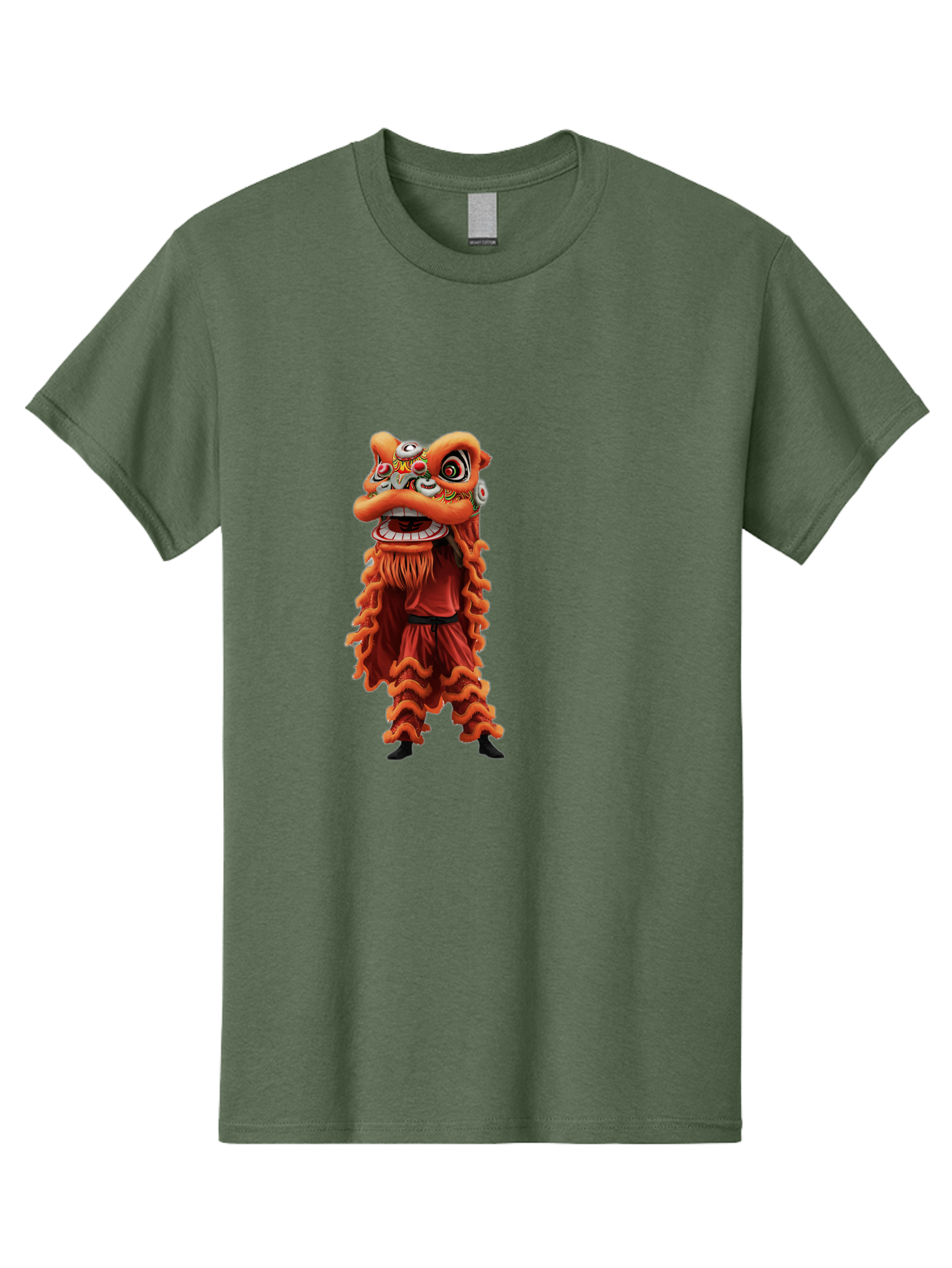 Chinese-Lion-Dance-Costume Men'S Graphic Tee, 100% Cotton, Comfortable Casual Summer Wear, Machine Washable, Chinese Lion Dance, Traditional Costume, Cultural Heritage, Mythical Creature, Vibrant Colors, Lively Performance, Intricate Design, Baa294