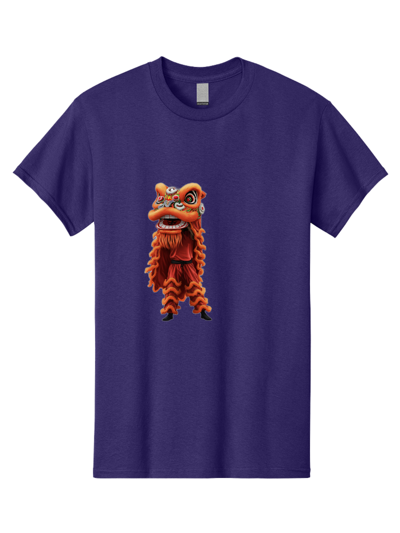 Chinese-Lion-Dance-Costume Men'S Graphic Tee, 100% Cotton, Comfortable Casual Summer Wear, Machine Washable, Chinese Lion Dance, Traditional Costume, Cultural Heritage, Mythical Creature, Vibrant Colors, Lively Performance, Intricate Design, Baa294
