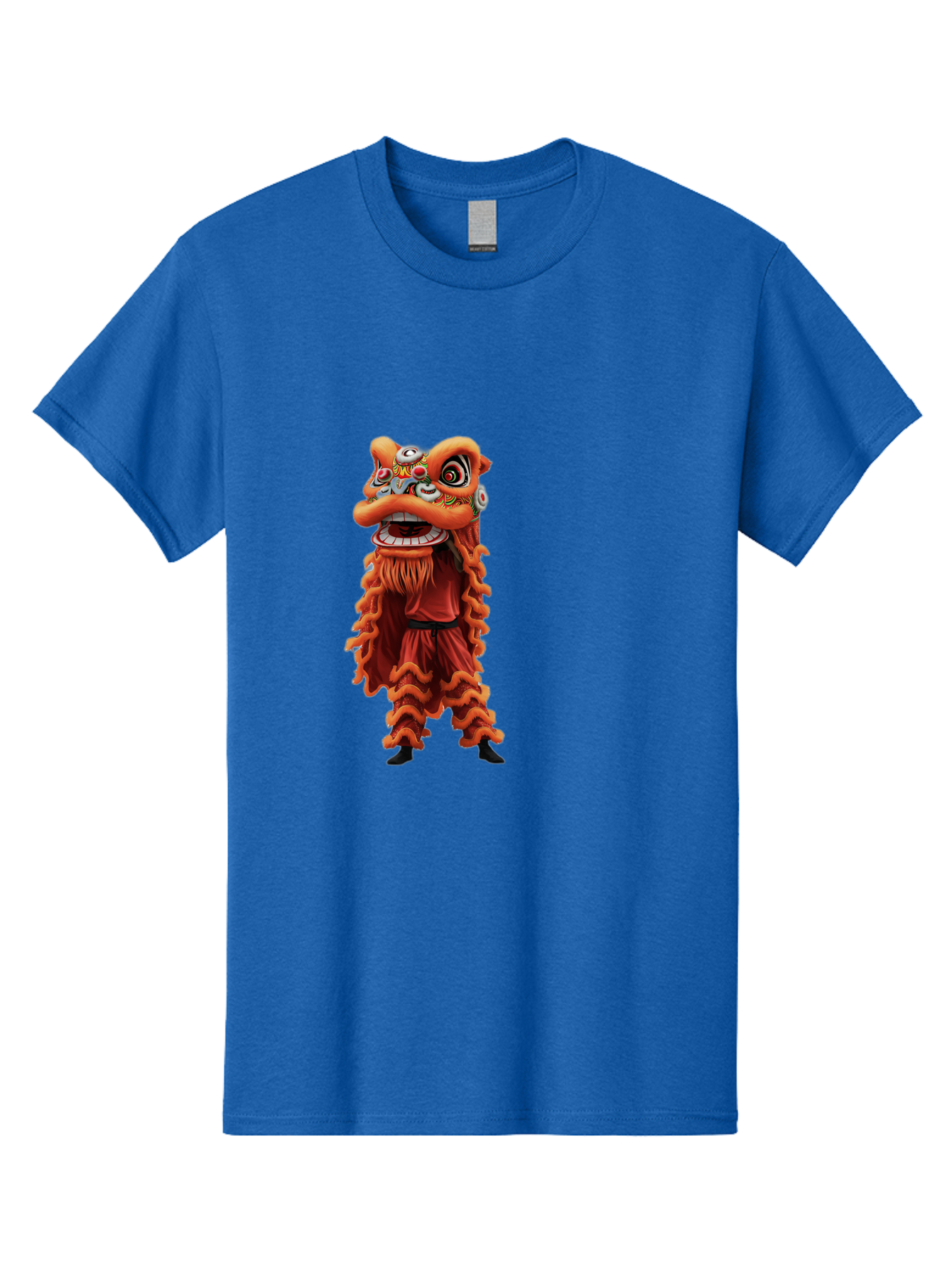 Chinese-Lion-Dance-Costume Men'S Graphic Tee, 100% Cotton, Comfortable Casual Summer Wear, Machine Washable, Chinese Lion Dance, Traditional Costume, Cultural Heritage, Mythical Creature, Vibrant Colors, Lively Performance, Intricate Design, Baa294