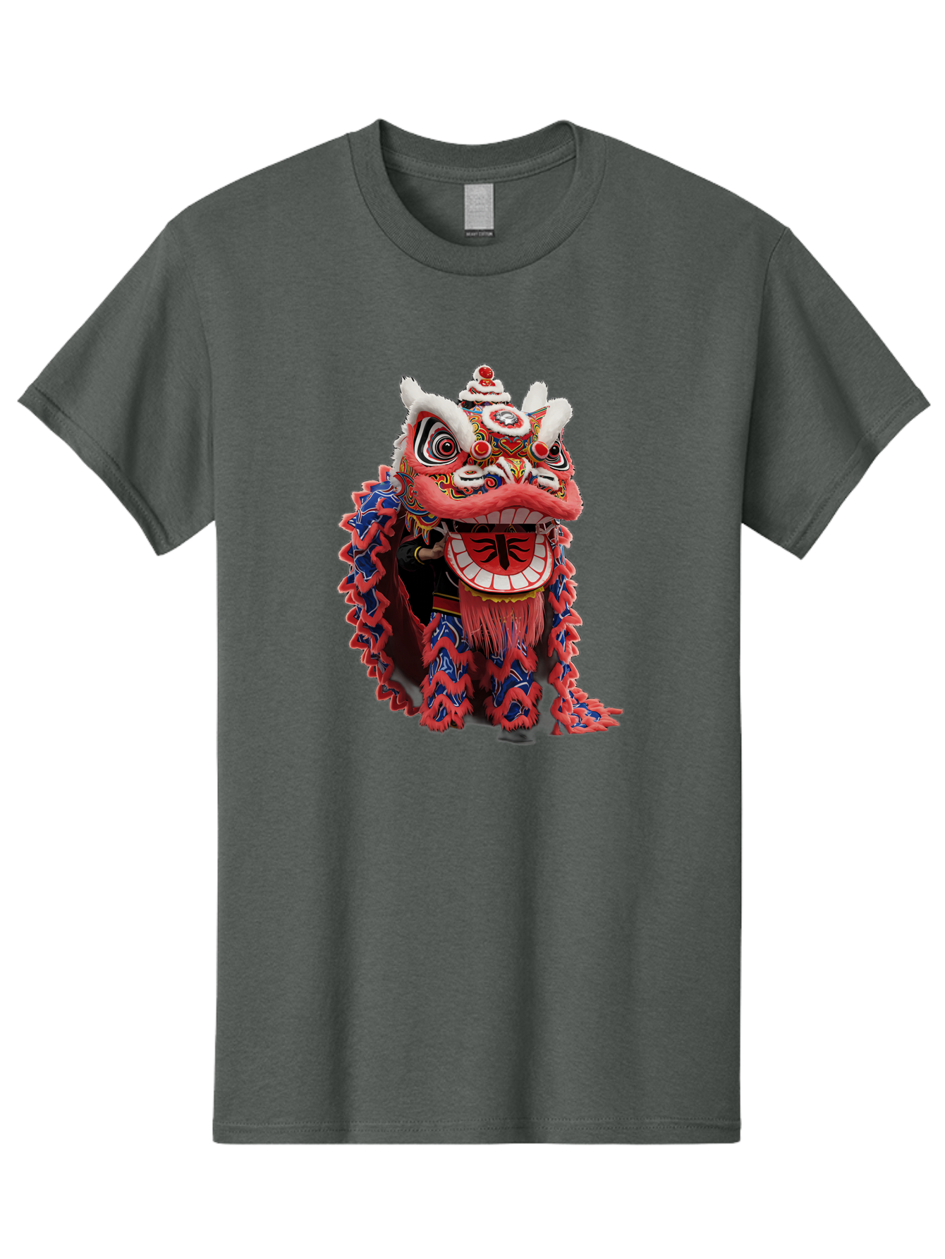 Chinese-Lion-Dance-Head Men'S Graphic Tee, 100% Cotton, Comfortable Casual Summer Wear, Machine Washable, Lion Dance Costume, Traditional Chinese Lion, Cultural Heritage, Festive Celebrations, Vibrant Colors, Intricate Designs, Baa295