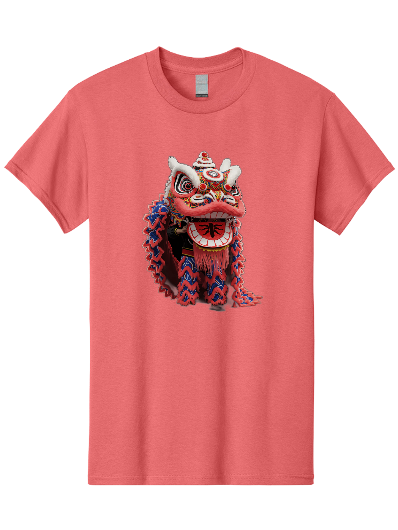Chinese-Lion-Dance-Head Men'S Graphic Tee, 100% Cotton, Comfortable Casual Summer Wear, Machine Washable, Lion Dance Costume, Traditional Chinese Lion, Cultural Heritage, Festive Celebrations, Vibrant Colors, Intricate Designs, Baa295
