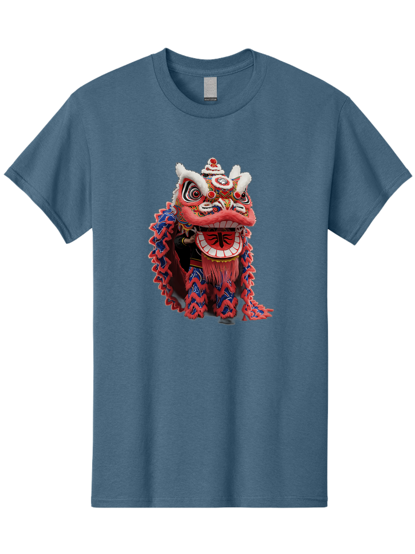 Chinese-Lion-Dance-Head Men'S Graphic Tee, 100% Cotton, Comfortable Casual Summer Wear, Machine Washable, Lion Dance Costume, Traditional Chinese Lion, Cultural Heritage, Festive Celebrations, Vibrant Colors, Intricate Designs, Baa295