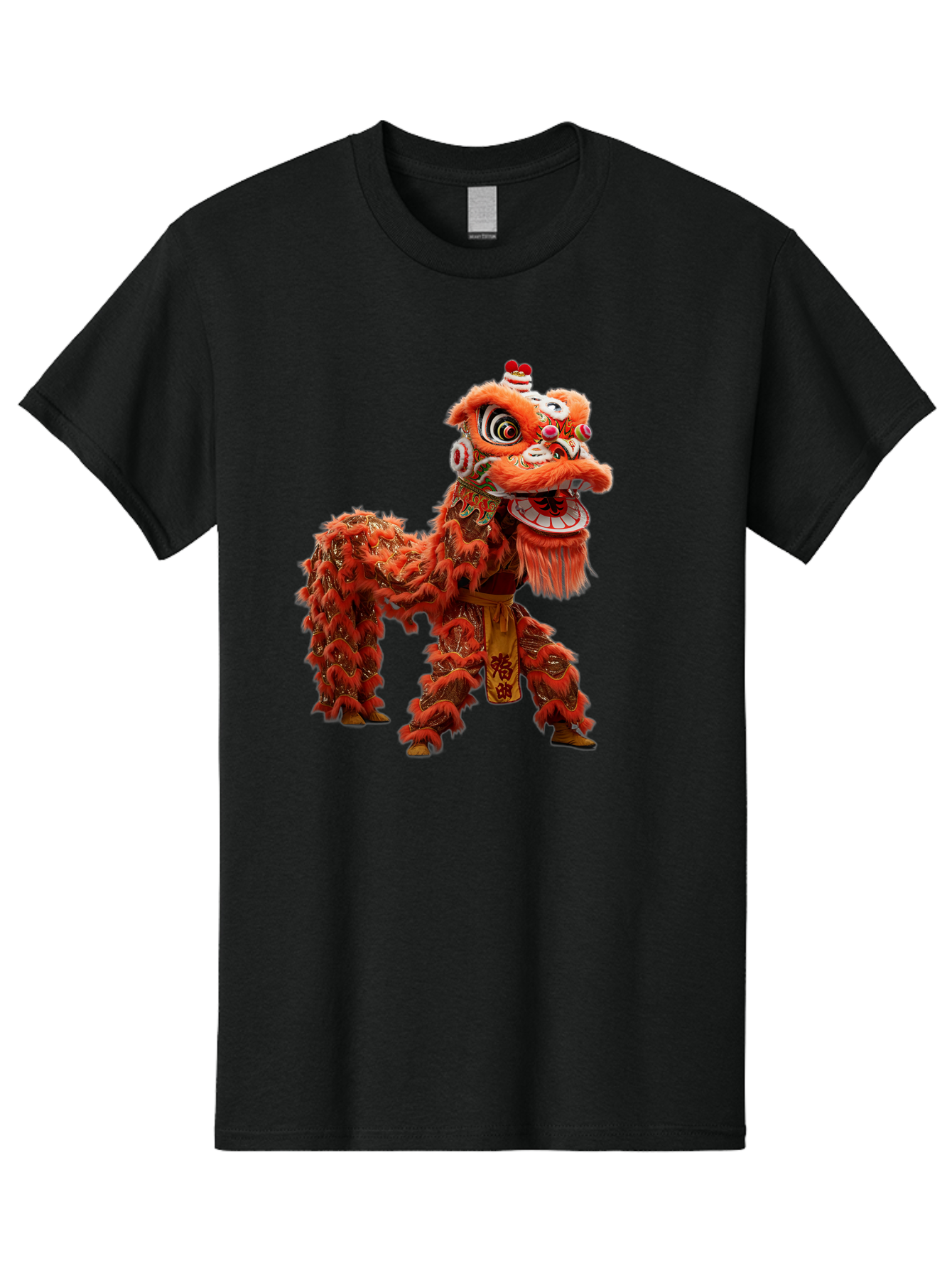 Chinese-Lion-Dance Men'S Graphic Tee, 100% Cotton, Comfortable Casual Summer Wear, Machine Washable, Lion Dance Costume, Traditional Chinese Dance, Cultural Heritage, Vibrant Orange, Festive Atmosphere, Intricate Designs, Mythical Creature, Baa296