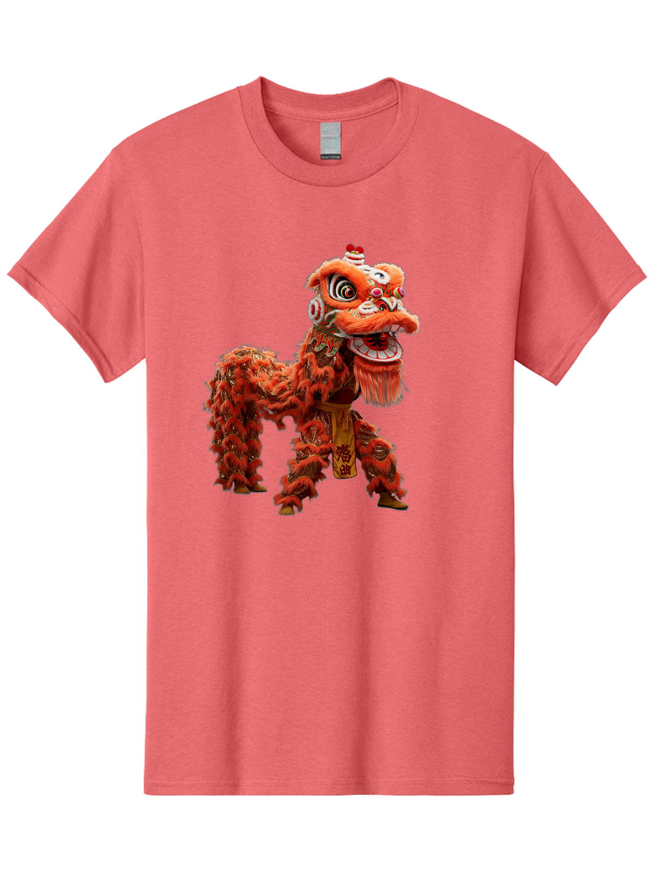 Chinese-Lion-Dance Men'S Graphic Tee, 100% Cotton, Comfortable Casual Summer Wear, Machine Washable, Lion Dance Costume, Traditional Chinese Dance, Cultural Heritage, Vibrant Orange, Festive Atmosphere, Intricate Designs, Mythical Creature, Baa296