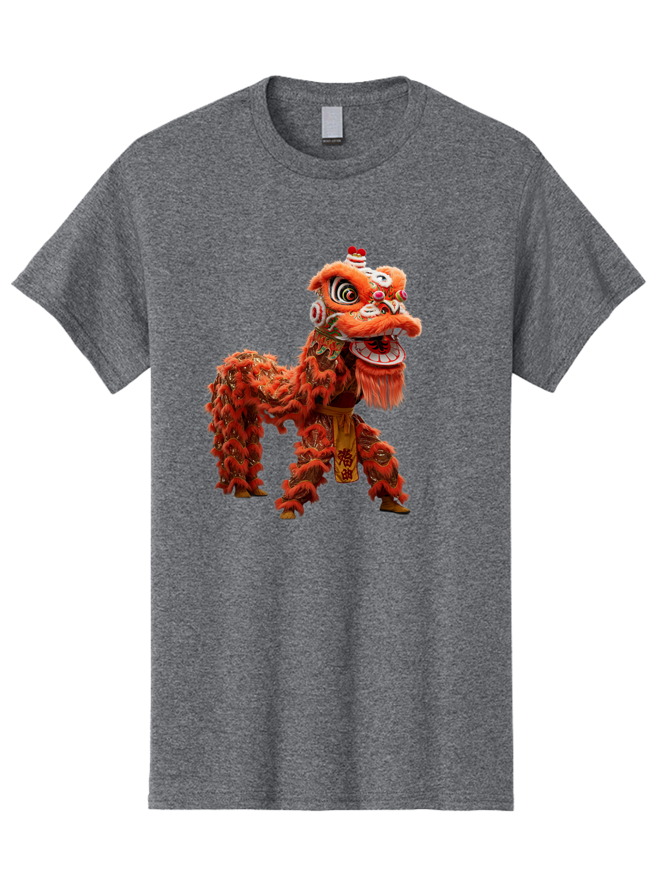 Chinese-Lion-Dance Men'S Graphic Tee, 100% Cotton, Comfortable Casual Summer Wear, Machine Washable, Lion Dance Costume, Traditional Chinese Dance, Cultural Heritage, Vibrant Orange, Festive Atmosphere, Intricate Designs, Mythical Creature, Baa296