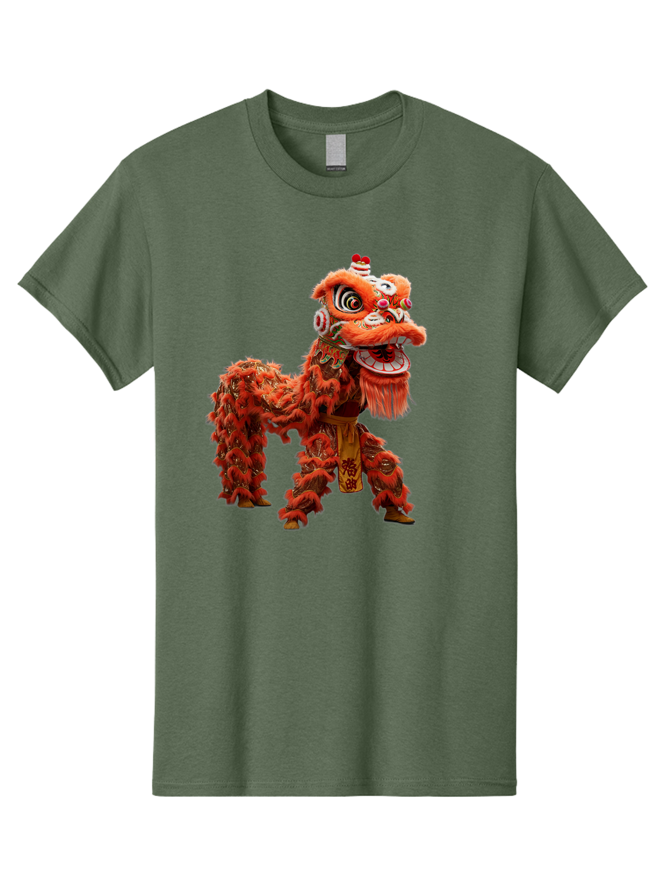 Chinese-Lion-Dance Men'S Graphic Tee, 100% Cotton, Comfortable Casual Summer Wear, Machine Washable, Lion Dance Costume, Traditional Chinese Dance, Cultural Heritage, Vibrant Orange, Festive Atmosphere, Intricate Designs, Mythical Creature, Baa296