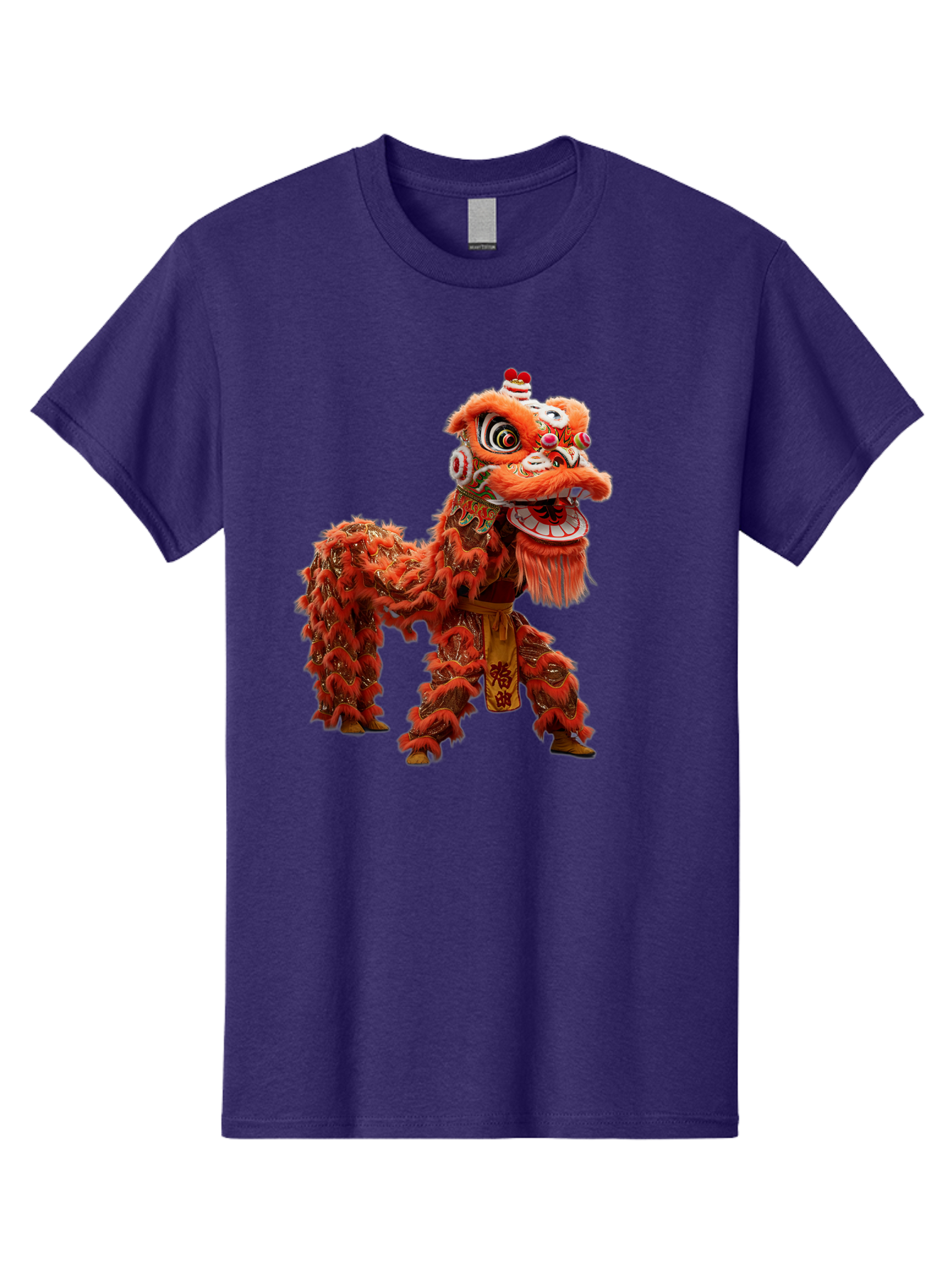 Chinese-Lion-Dance Men'S Graphic Tee, 100% Cotton, Comfortable Casual Summer Wear, Machine Washable, Lion Dance Costume, Traditional Chinese Dance, Cultural Heritage, Vibrant Orange, Festive Atmosphere, Intricate Designs, Mythical Creature, Baa296