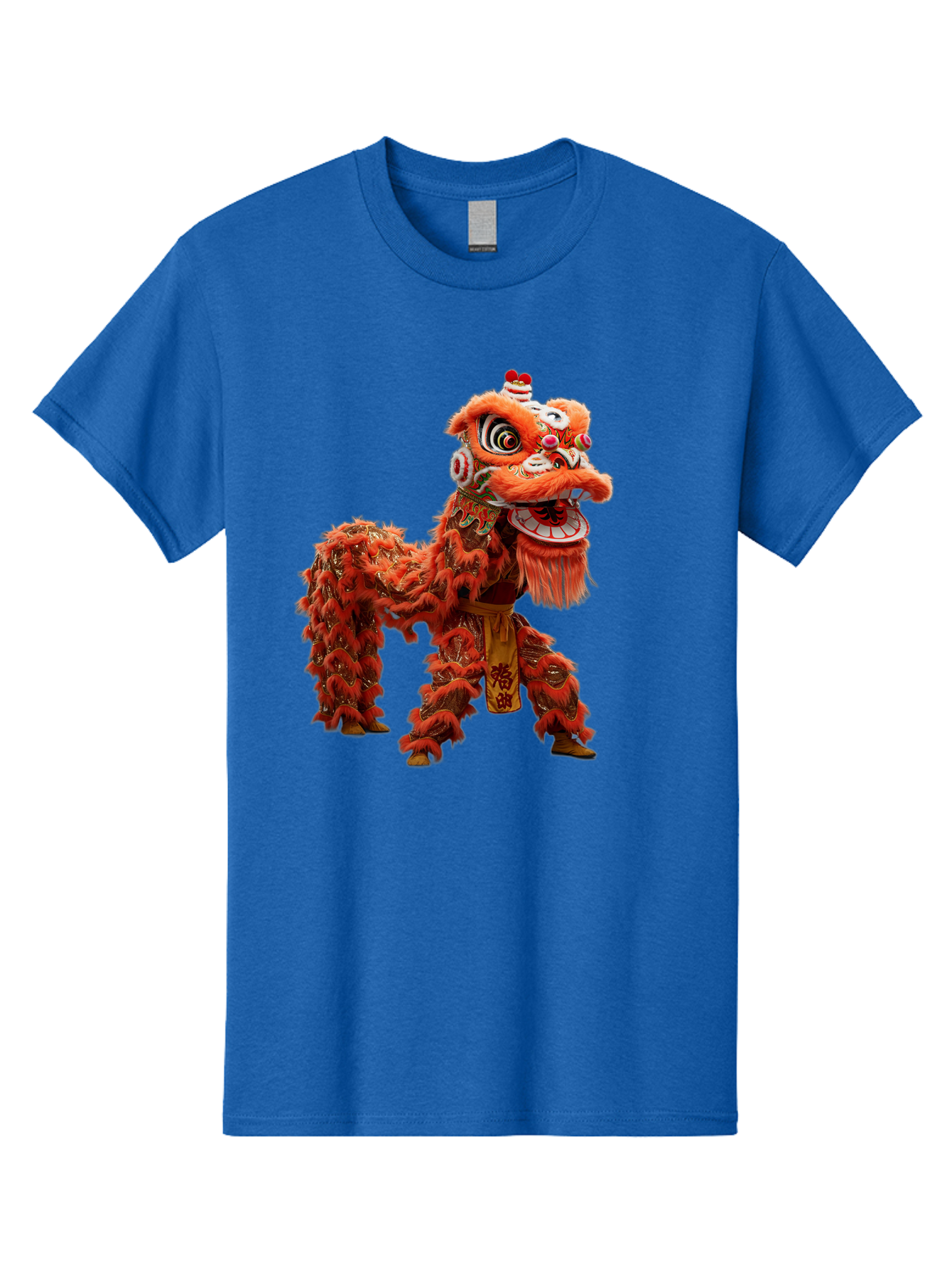 Chinese-Lion-Dance Men'S Graphic Tee, 100% Cotton, Comfortable Casual Summer Wear, Machine Washable, Lion Dance Costume, Traditional Chinese Dance, Cultural Heritage, Vibrant Orange, Festive Atmosphere, Intricate Designs, Mythical Creature, Baa296