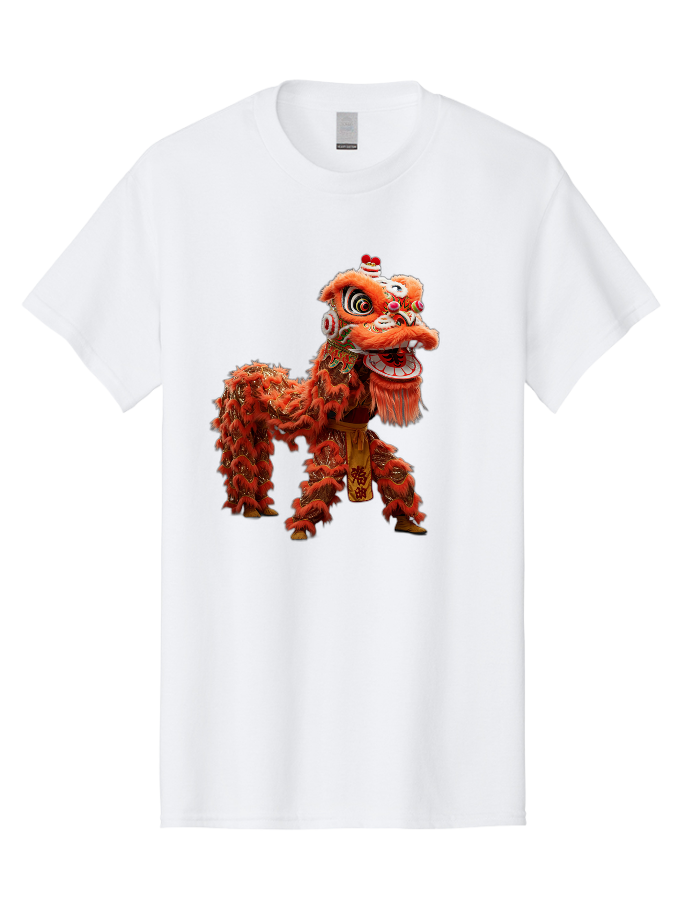 Chinese-Lion-Dance Men'S Graphic Tee, 100% Cotton, Comfortable Casual Summer Wear, Machine Washable, Lion Dance Costume, Traditional Chinese Dance, Cultural Heritage, Vibrant Orange, Festive Atmosphere, Intricate Designs, Mythical Creature, Baa296