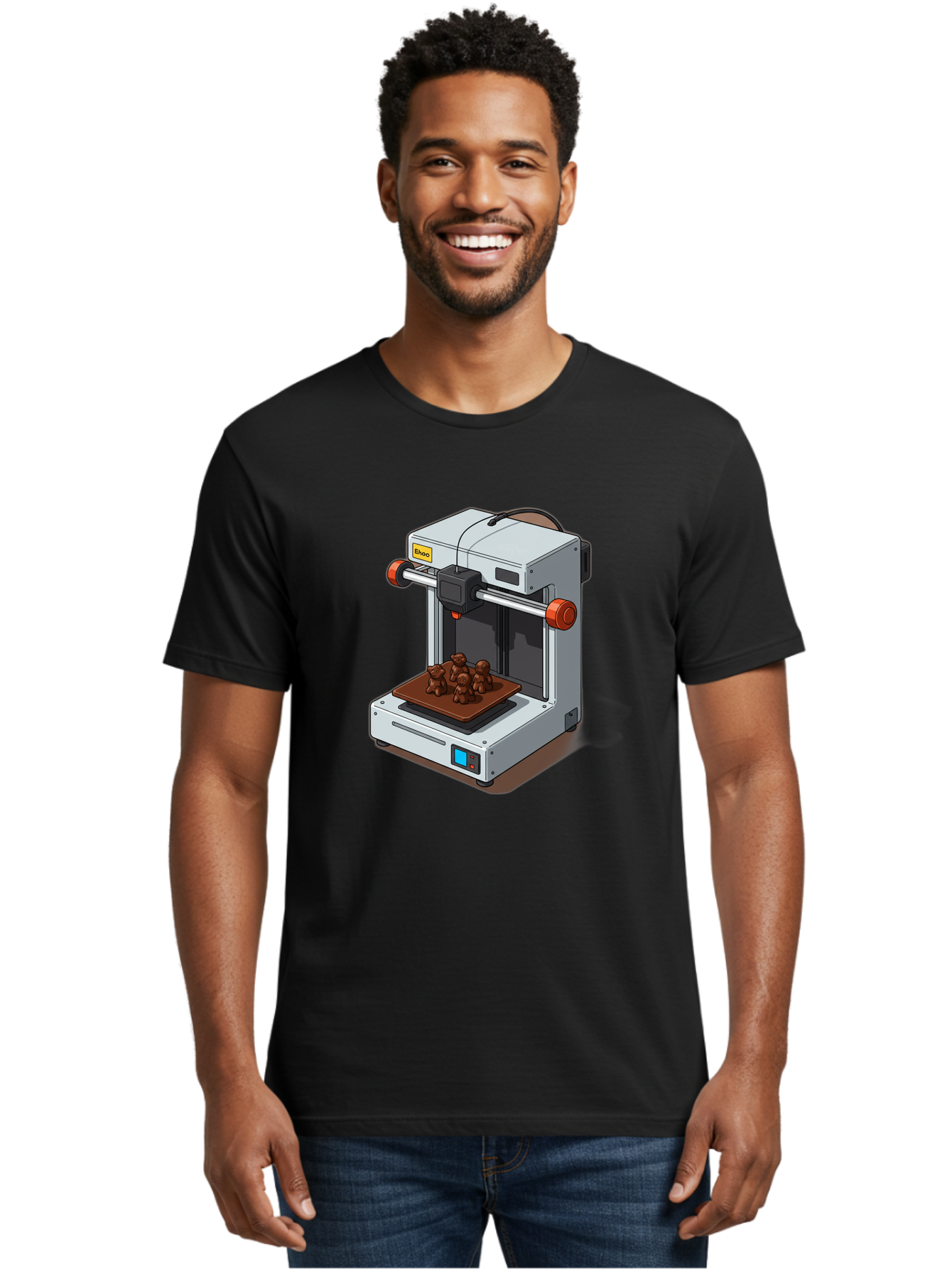 Choco-3D-Printer Men'S Graphic Tee, 100% Cotton, Comfortable Casual Summer Wear, Machine Washable, 3D Printing Technology, Additive Manufacturing, Chocolate Printing, 3D Chocolate Printer, Makergear, Digital Fabrication, Prototype Development, Baa298