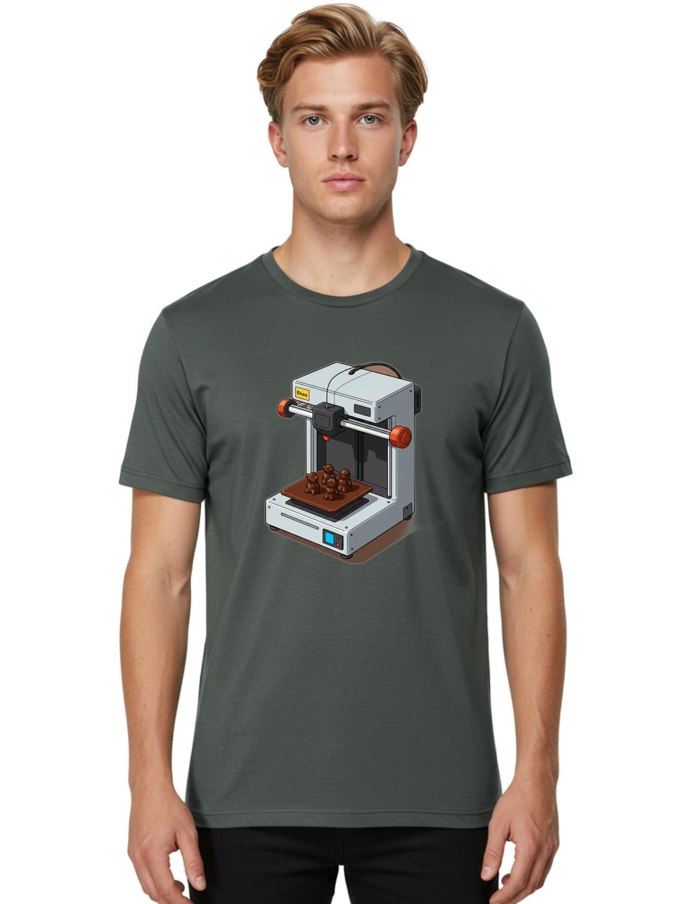 Choco-3D-Printer Men'S Graphic Tee, 100% Cotton, Comfortable Casual Summer Wear, Machine Washable, 3D Printing Technology, Additive Manufacturing, Chocolate Printing, 3D Chocolate Printer, Makergear, Digital Fabrication, Prototype Development, Baa298