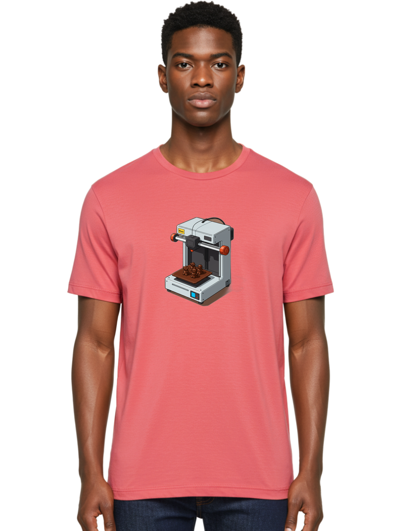 Choco-3D-Printer Men'S Graphic Tee, 100% Cotton, Comfortable Casual Summer Wear, Machine Washable, 3D Printing Technology, Additive Manufacturing, Chocolate Printing, 3D Chocolate Printer, Makergear, Digital Fabrication, Prototype Development, Baa298