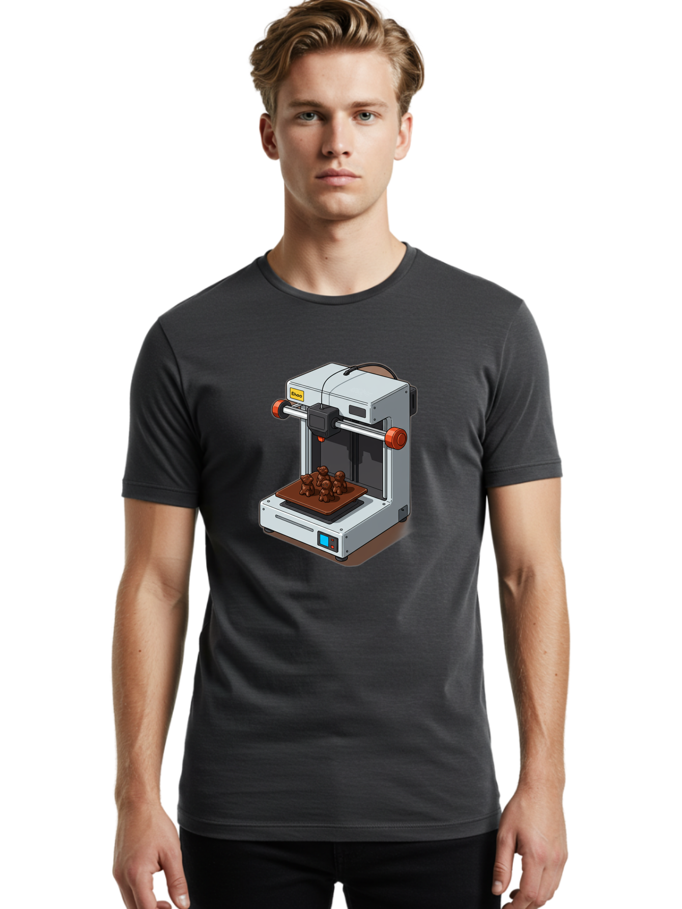 Choco-3D-Printer Men'S Graphic Tee, 100% Cotton, Comfortable Casual Summer Wear, Machine Washable, 3D Printing Technology, Additive Manufacturing, Chocolate Printing, 3D Chocolate Printer, Makergear, Digital Fabrication, Prototype Development, Baa298