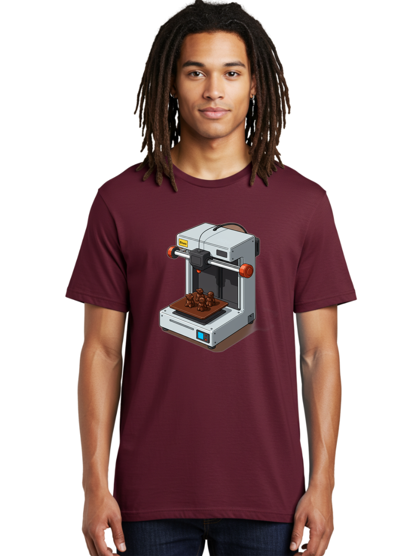 Choco-3D-Printer Men'S Graphic Tee, 100% Cotton, Comfortable Casual Summer Wear, Machine Washable, 3D Printing Technology, Additive Manufacturing, Chocolate Printing, 3D Chocolate Printer, Makergear, Digital Fabrication, Prototype Development, Baa298