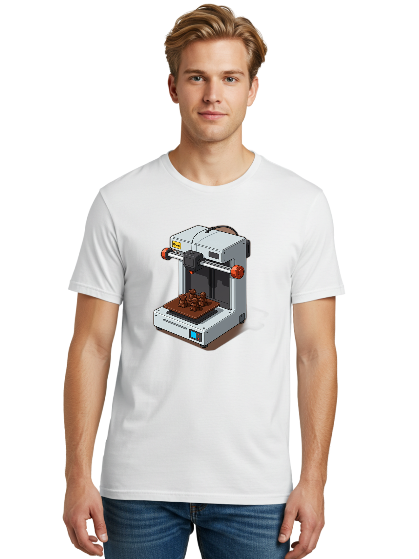 Choco-3D-Printer Men'S Graphic Tee, 100% Cotton, Comfortable Casual Summer Wear, Machine Washable, 3D Printing Technology, Additive Manufacturing, Chocolate Printing, 3D Chocolate Printer, Makergear, Digital Fabrication, Prototype Development, Baa298